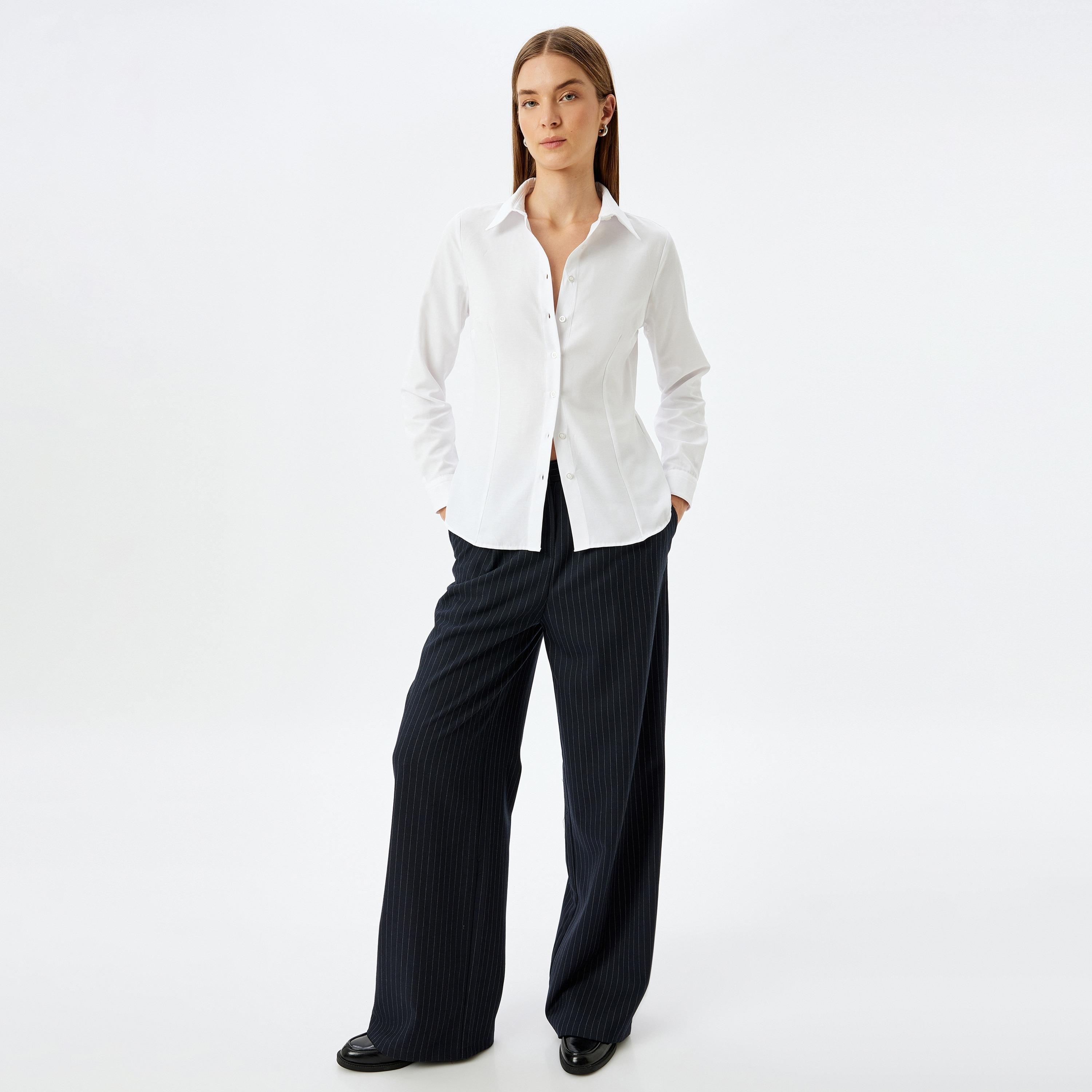 Koton White Plain Spread Collar Long Sleeves Women's Shirt-women-clothing-shirtsandblouses-shirts-image-2