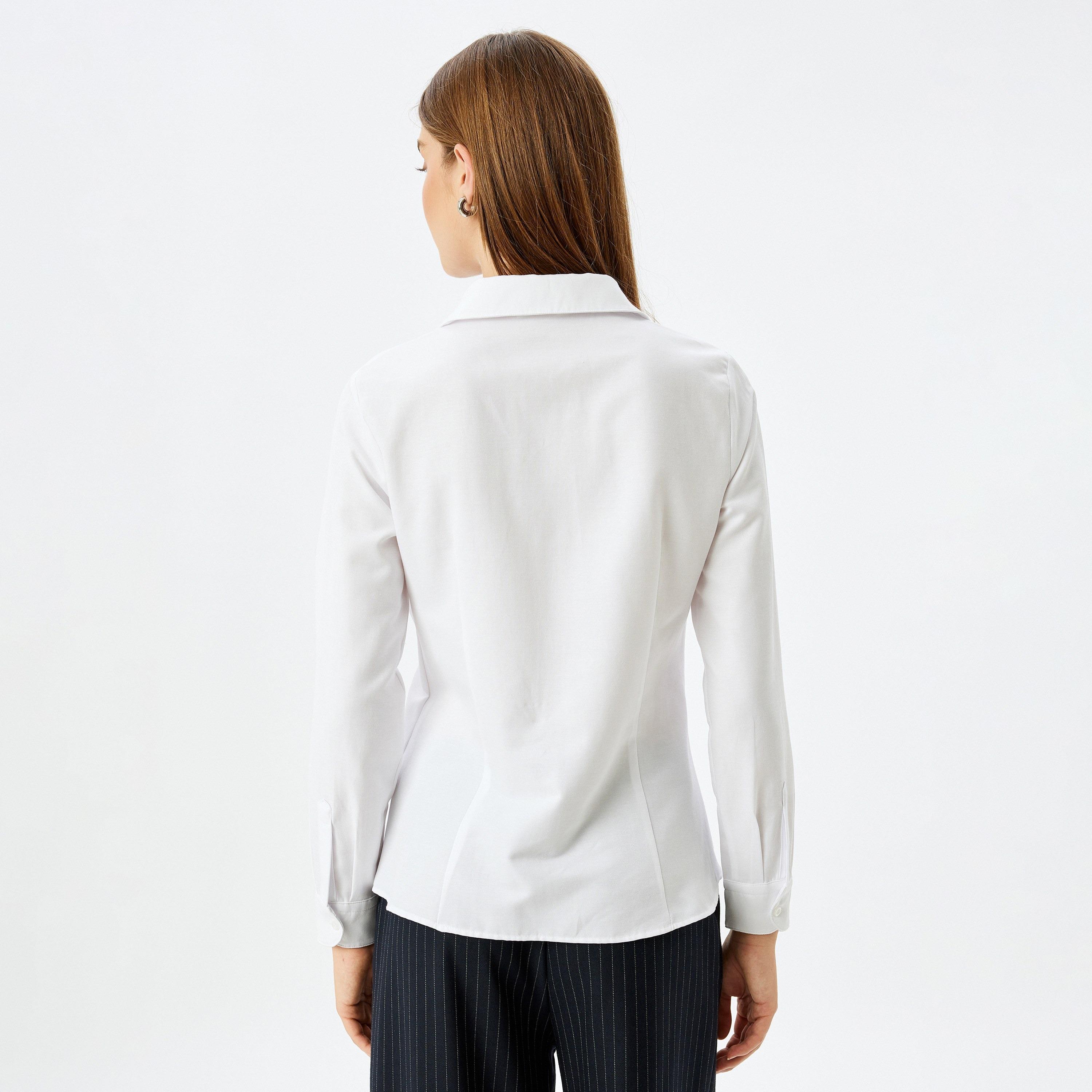 Koton White Plain Spread Collar Long Sleeves Women's Shirt-women-clothing-shirtsandblouses-shirts-image-3