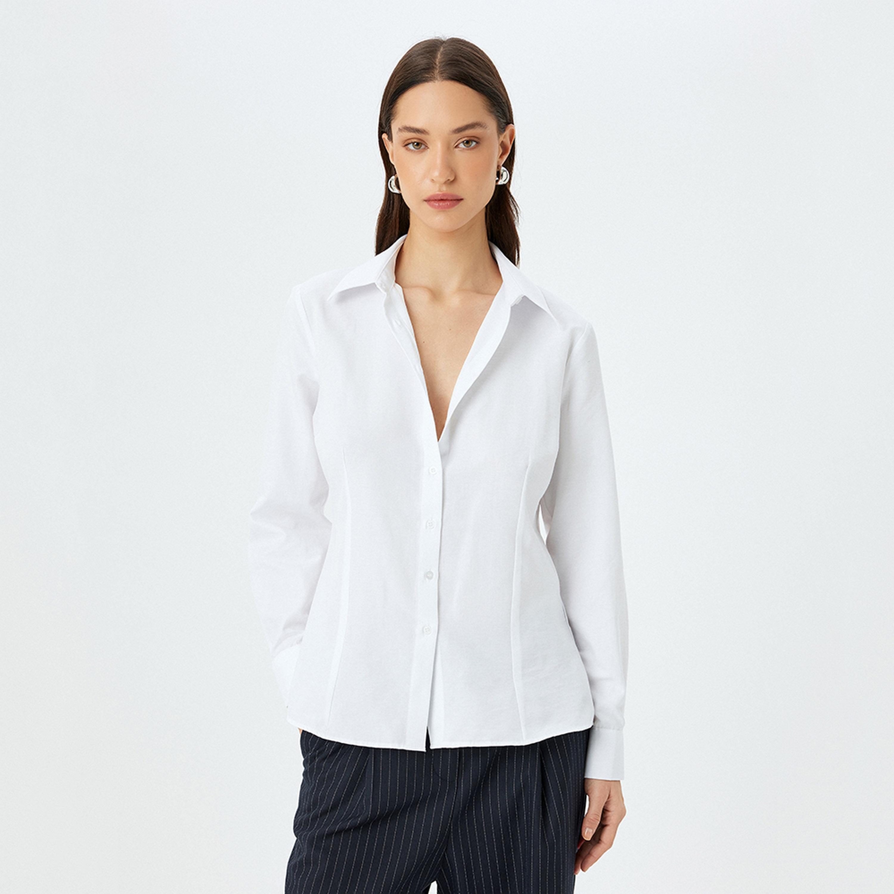 KOTON White Collared Long Sleeves Women's Shirt-women-clothing-shirtsandblouses-shirts-image-1