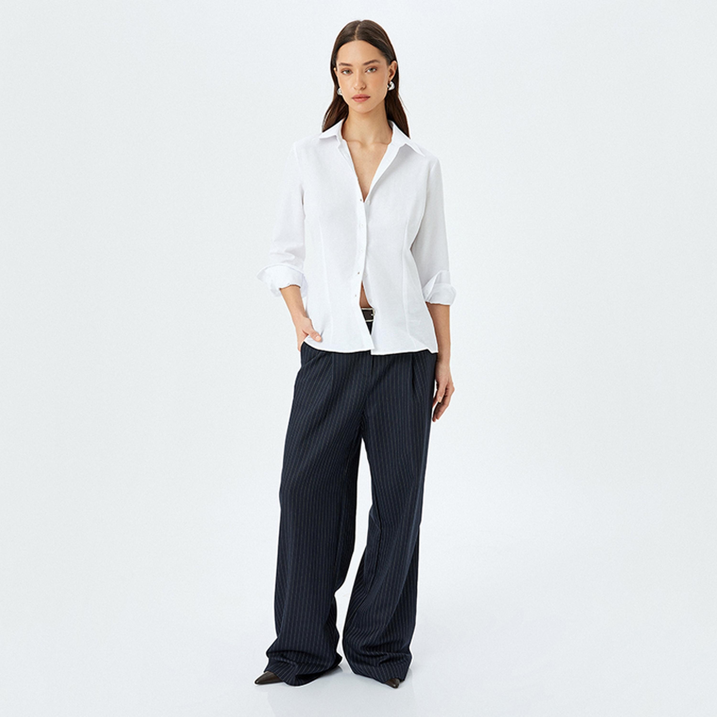 KOTON White Collared Long Sleeves Women's Shirt-women-clothing-shirtsandblouses-shirts-image-2