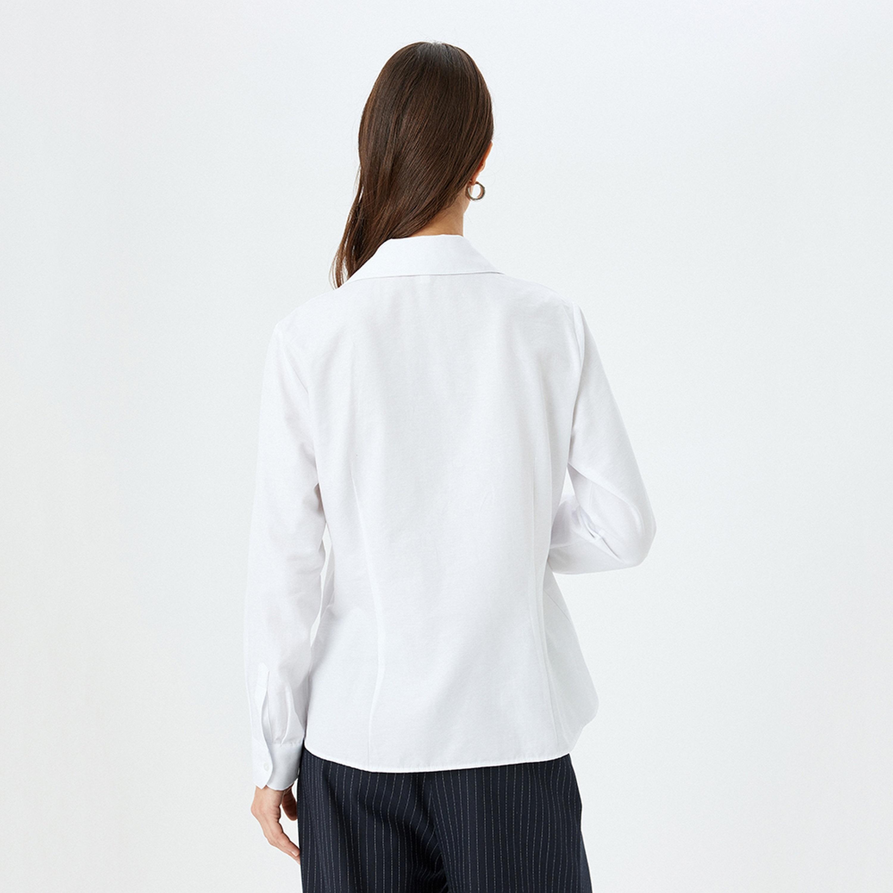 KOTON White Collared Long Sleeves Women's Shirt-women-clothing-shirtsandblouses-shirts-image-3