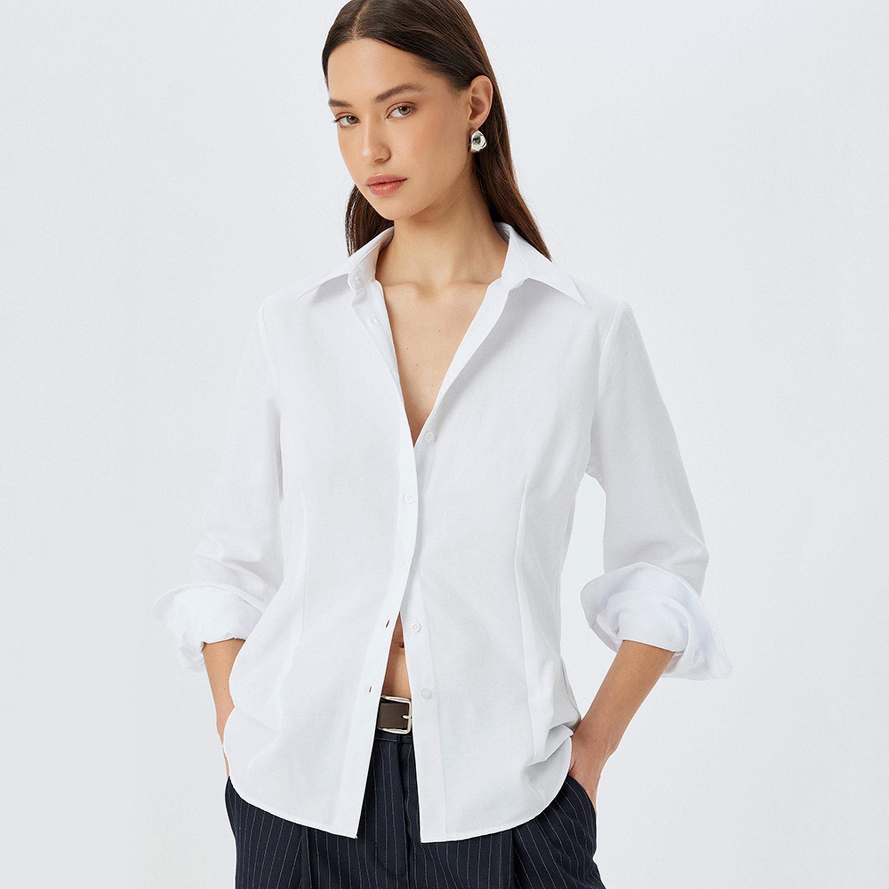 KOTON White Collared Long Sleeves Women's Shirt-women-clothing-shirtsandblouses-shirts-image-5
