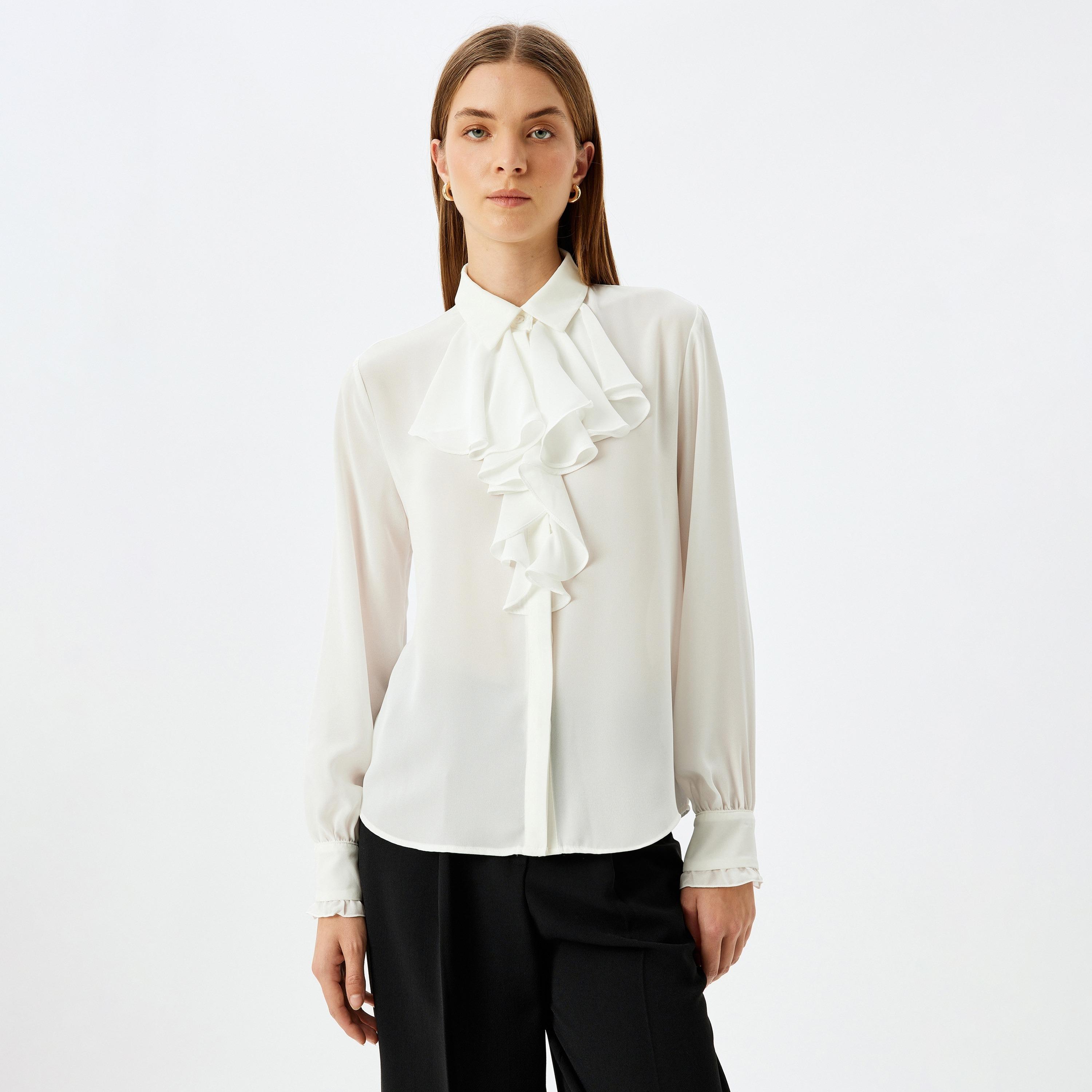 Koton White Ruffled Long Sleeves Women's Shirt-women-clothing-shirtsandblouses-shirts-image-1