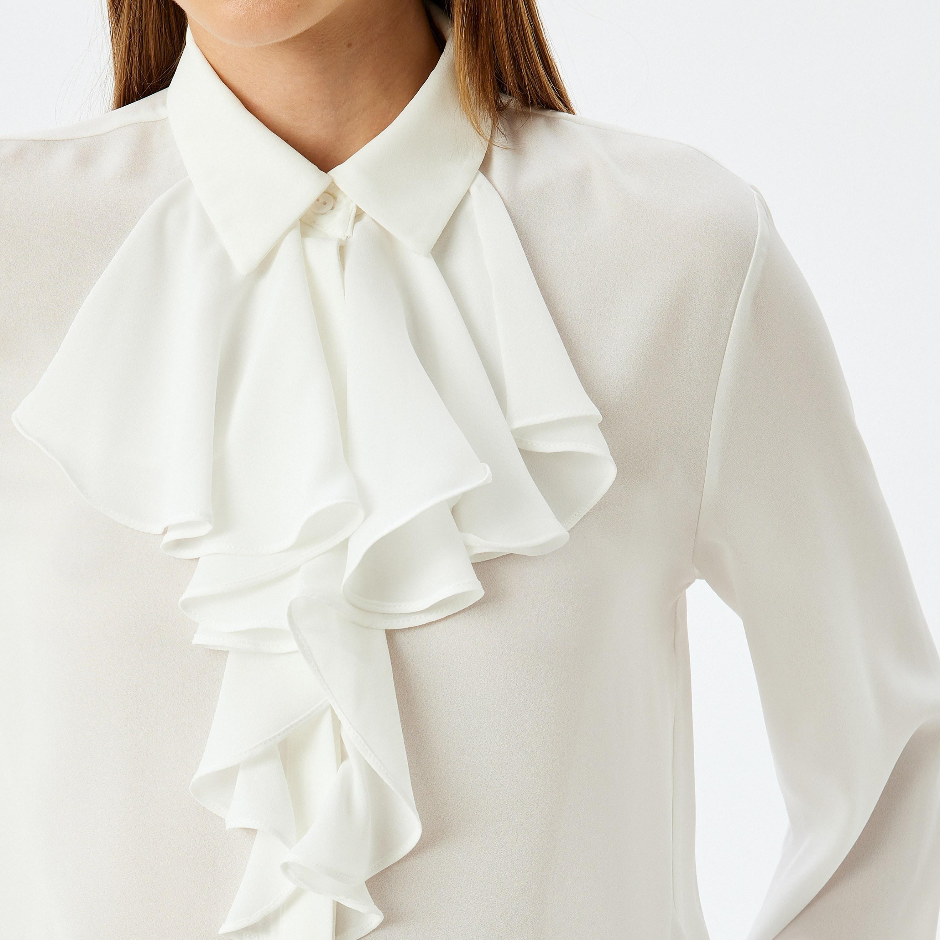 Koton White Ruffled Long Sleeves Women's Shirt-women-clothing-shirtsandblouses-shirts-image-4