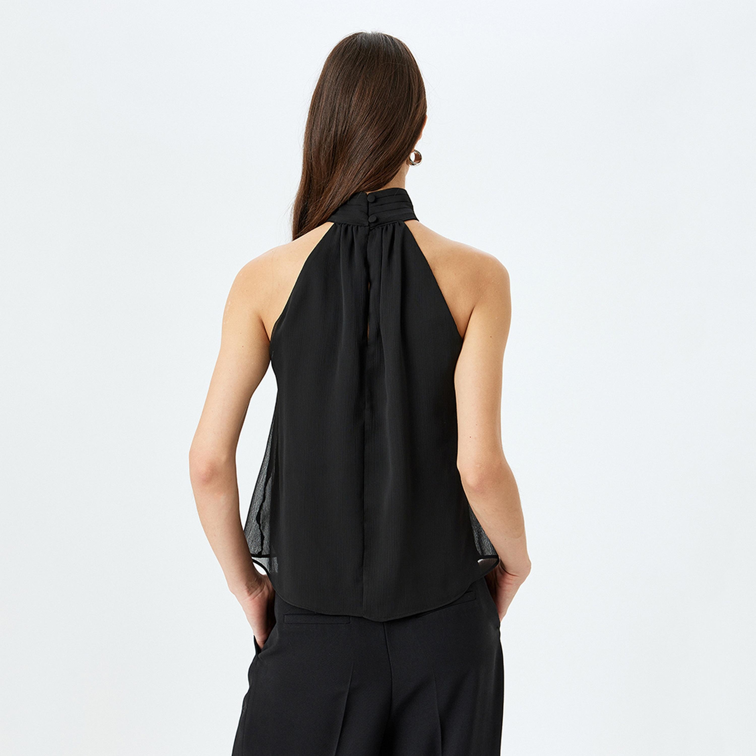 KOTON Black 3d Floral Halter Neck Sleeveless Women's Top-women-clothing-shirtsandblouses-blouses-image-3