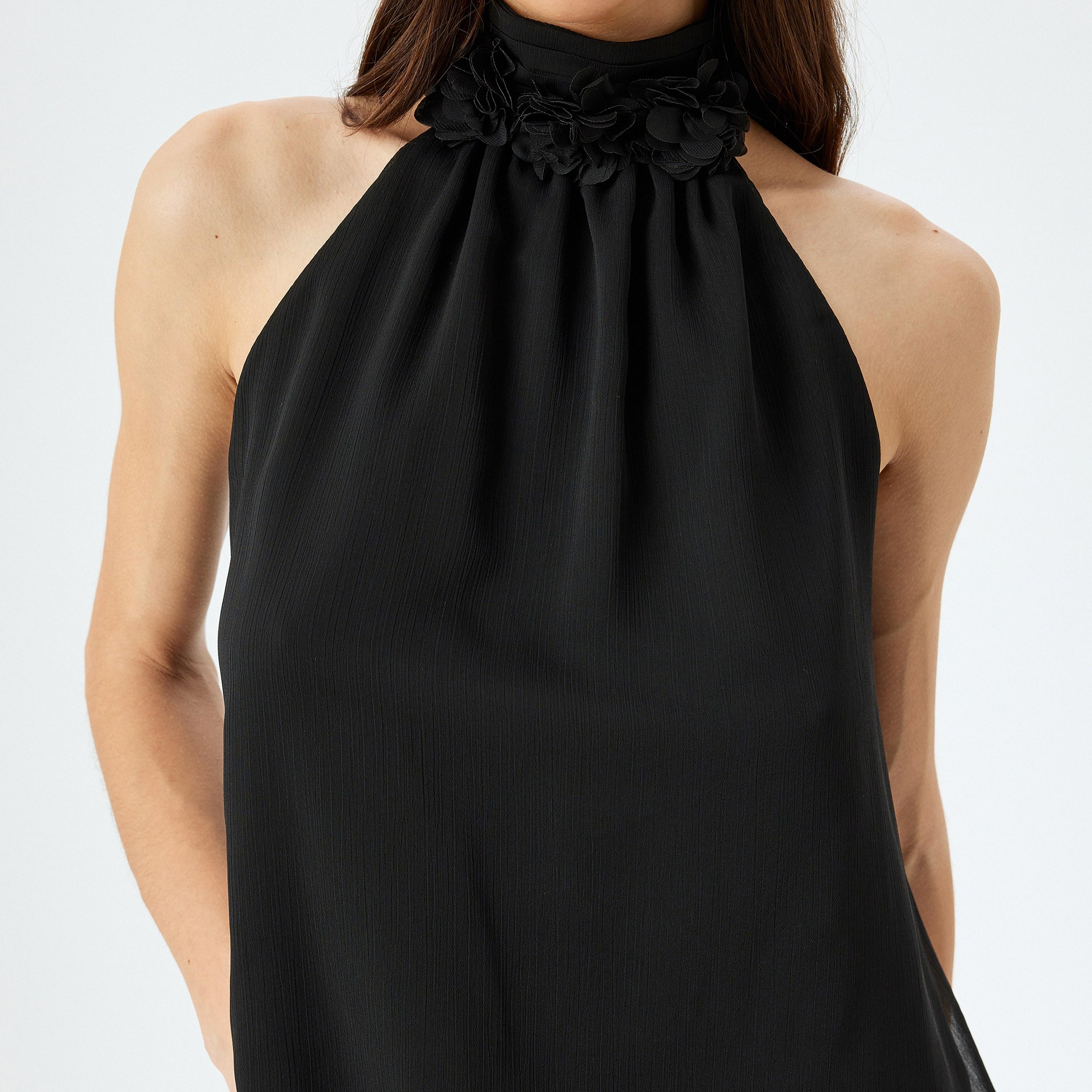 KOTON Black 3d Floral Halter Neck Sleeveless Women's Top-women-clothing-shirtsandblouses-blouses-image-5