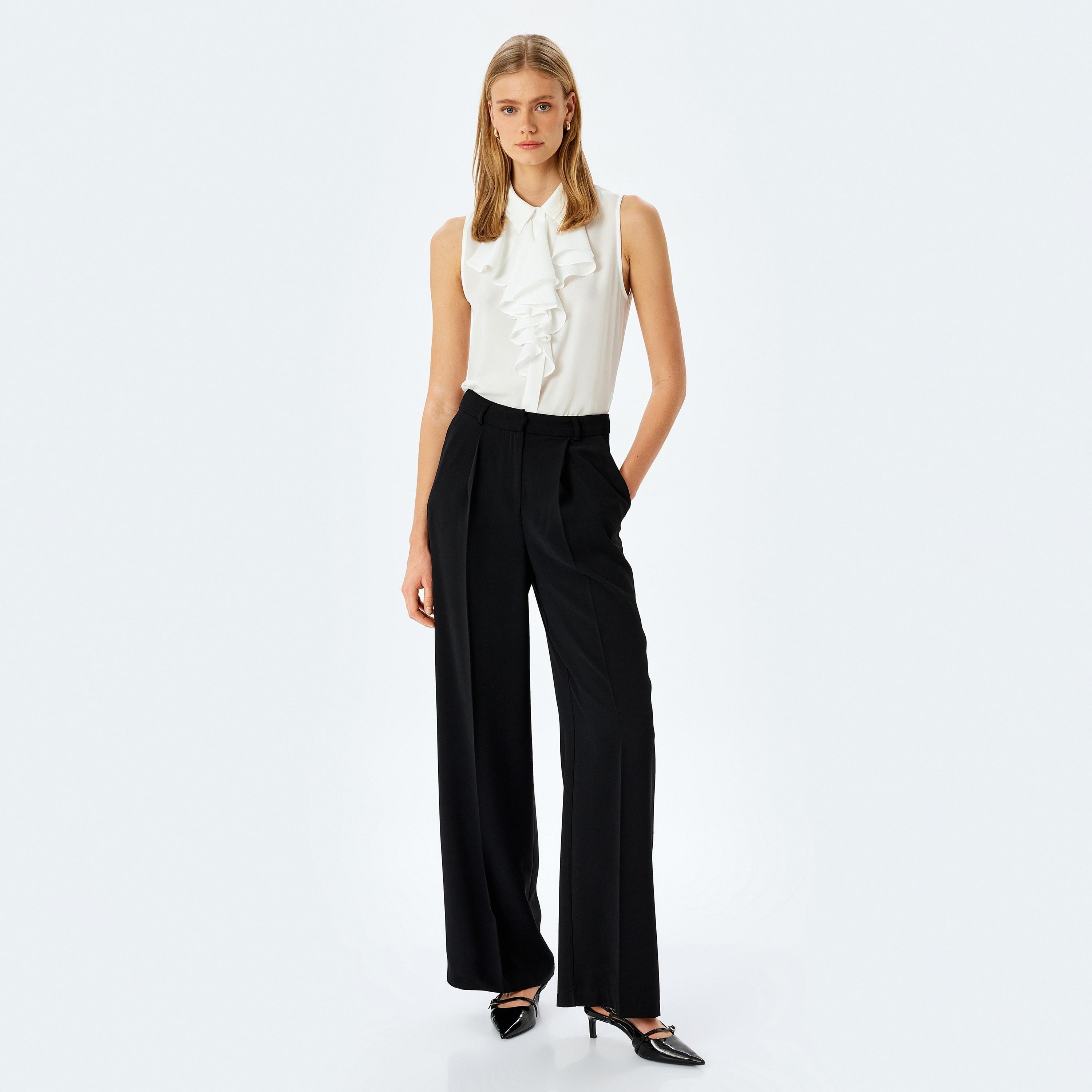 Koton White Ruffled Spread Collar Sleeveless Women's Shirt-women-clothing-shirtsandblouses-shirts-image-2