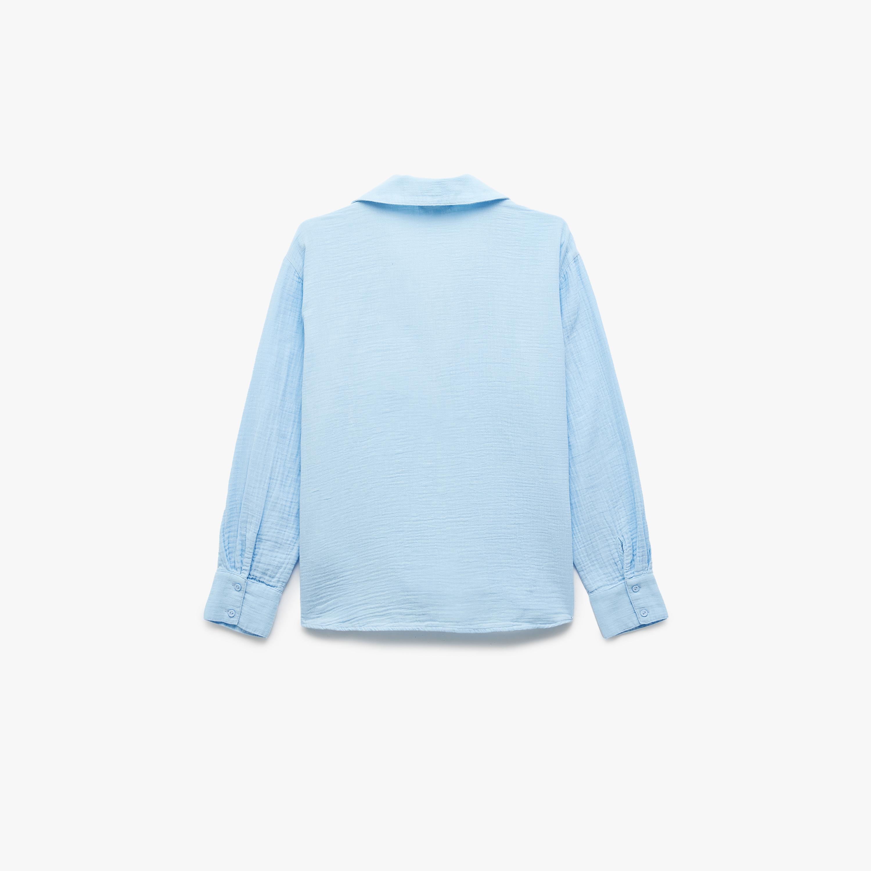 قميص نسائي من القطن بارز الملمس بلون أزرق وياقة مفرودة من كوتون-women-clothing-shirtsandblouses-shirts-image-4