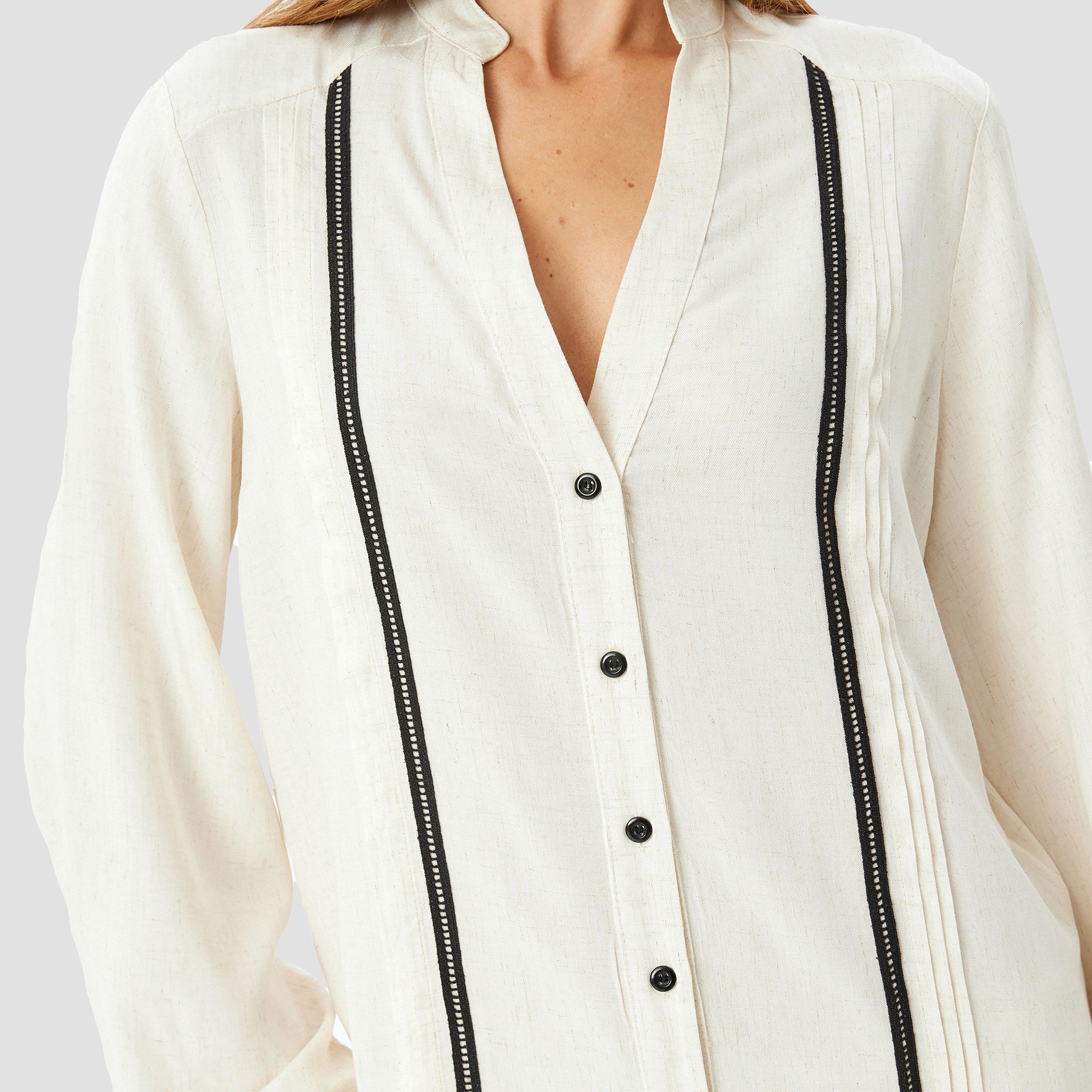 Koton Cream Pintuck Mandarin Long Sleeves Women's Shirt-women-clothing-shirtsandblouses-shirts-image-4