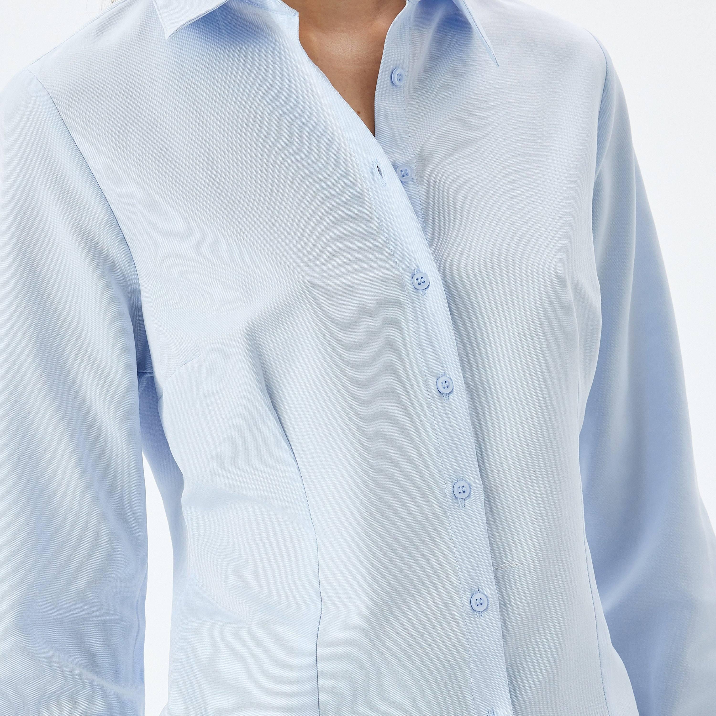 Koton Light Blue Plain Poplin Spread Collar Long Sleeves Women's Shirt-women-clothing-shirtsandblouses-shirts-image-4