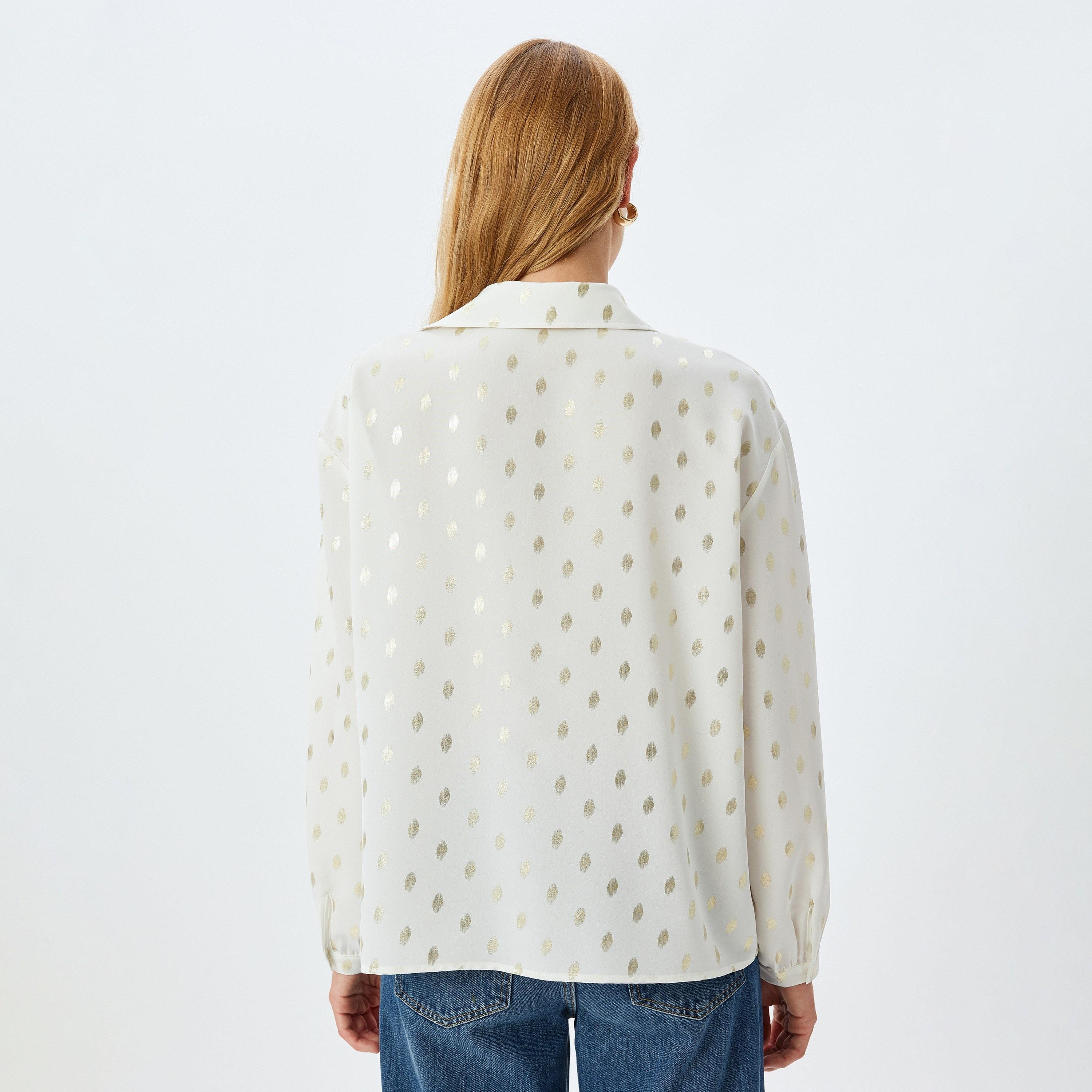 Koton Light Pink Dotted Print Spread Collar Long Sleeves Women's Shirt-women-clothing-shirtsandblouses-shirts-image-3