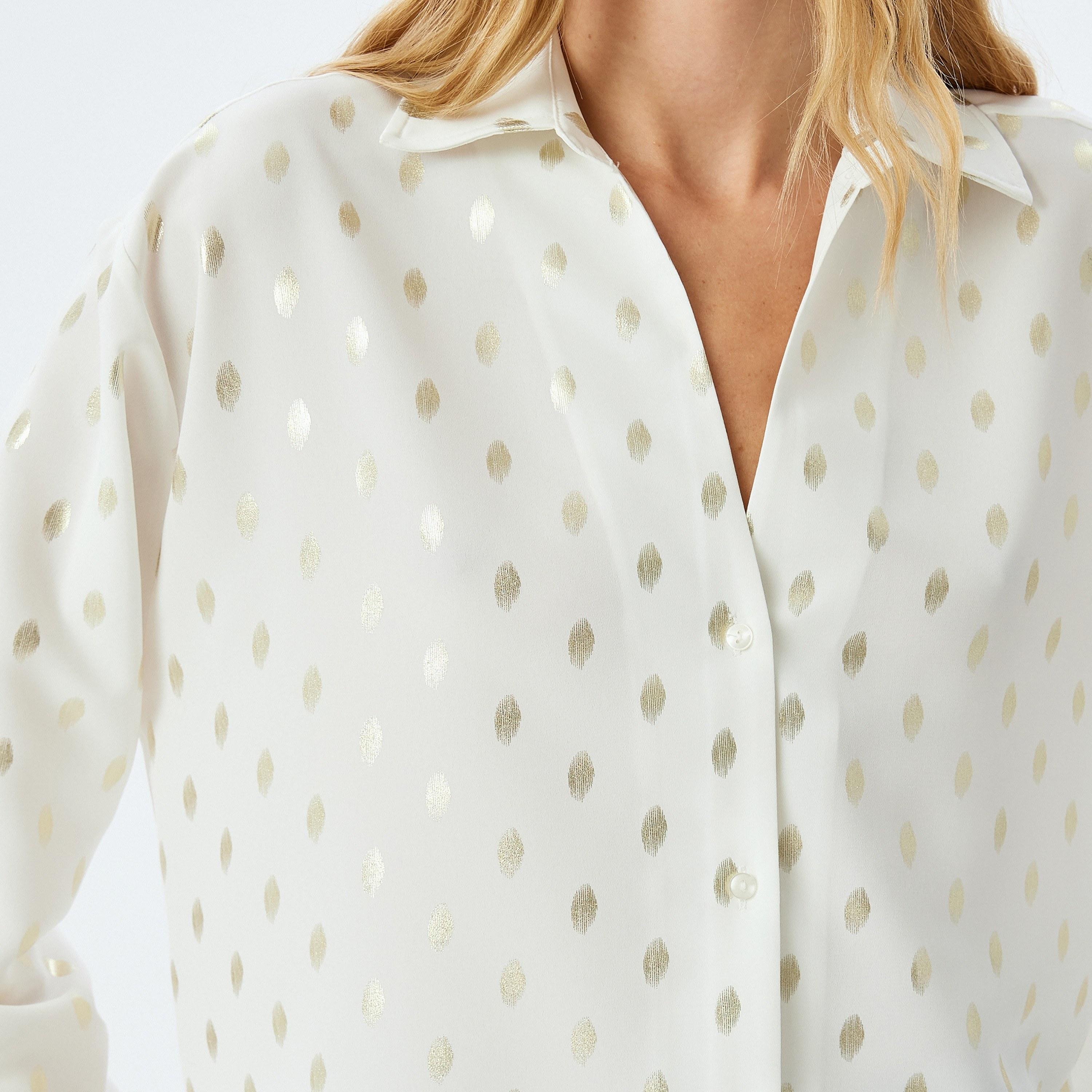 Koton Light Pink Dotted Print Spread Collar Long Sleeves Women's Shirt-women-clothing-shirtsandblouses-shirts-image-4