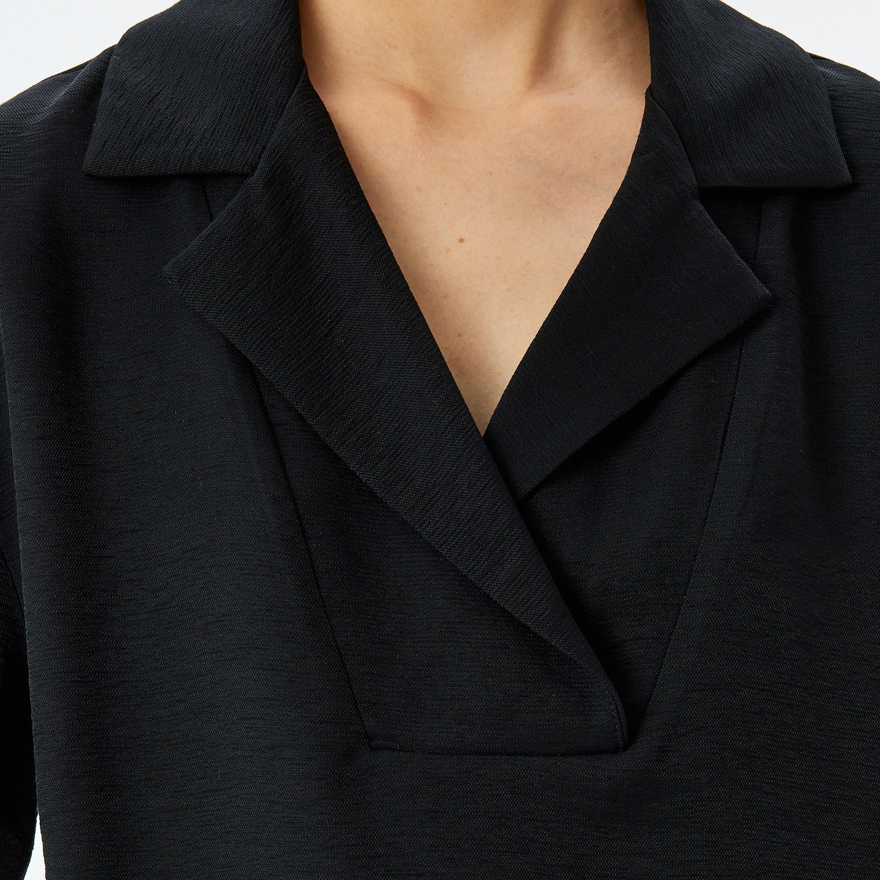 Koton Black Plain Notch Collar Short Sleeves Women's Top-women-clothing-shirtsandblouses-blouses-image-4