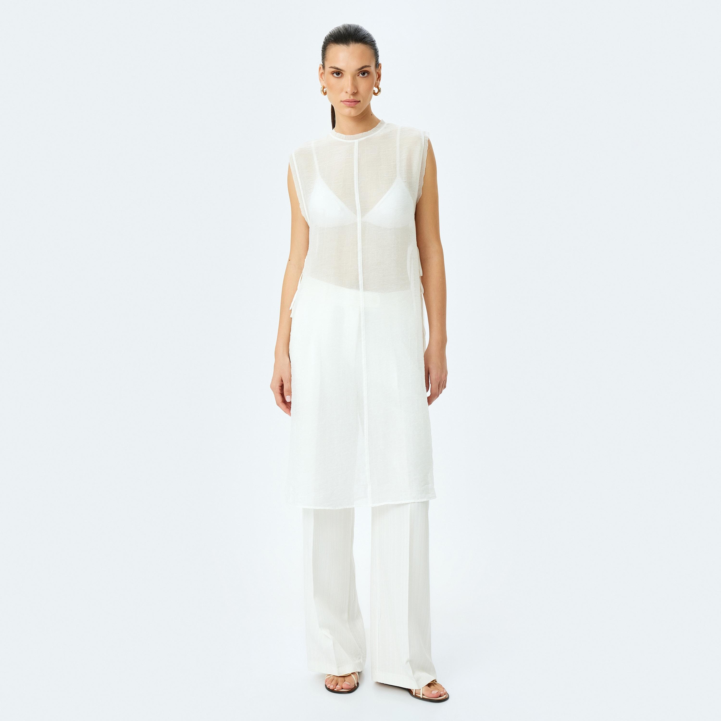 Koton White Sheer Round Neck Sleeveless Women's Tunic-women-clothing-shirtsandblouses-blouses-image-1