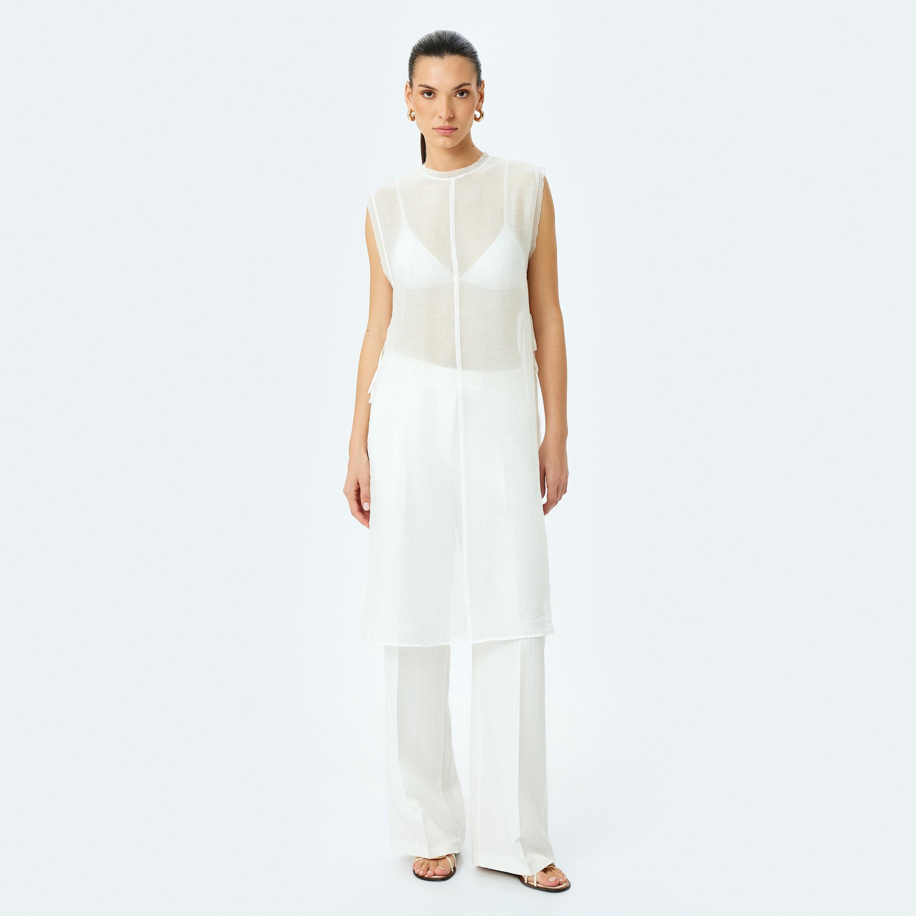 Koton White Sheer Round Neck Sleeveless Women's Tunic-women-clothing-shirtsandblouses-blouses-image-2