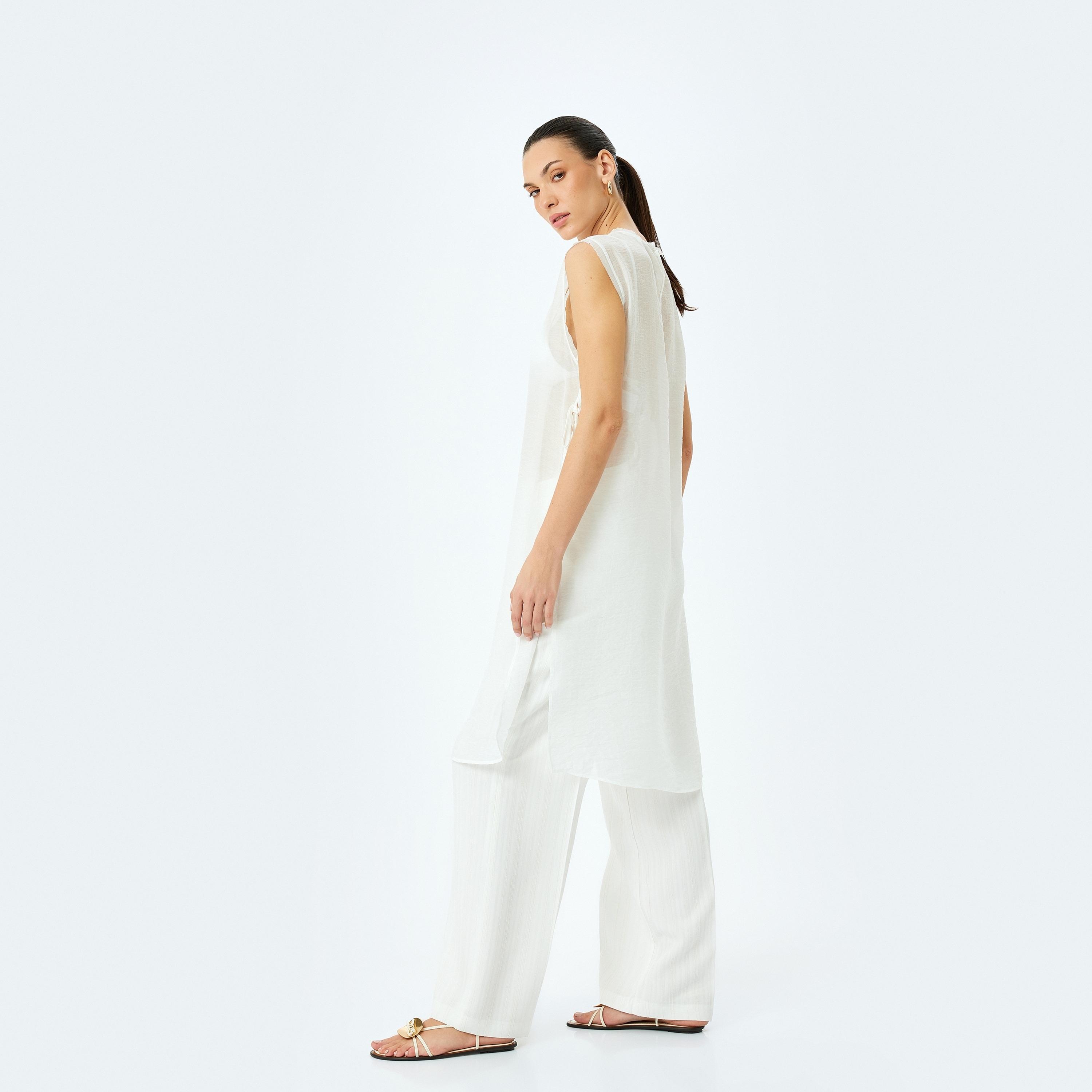 Koton White Sheer Round Neck Sleeveless Women's Tunic-women-clothing-shirtsandblouses-blouses-image-3
