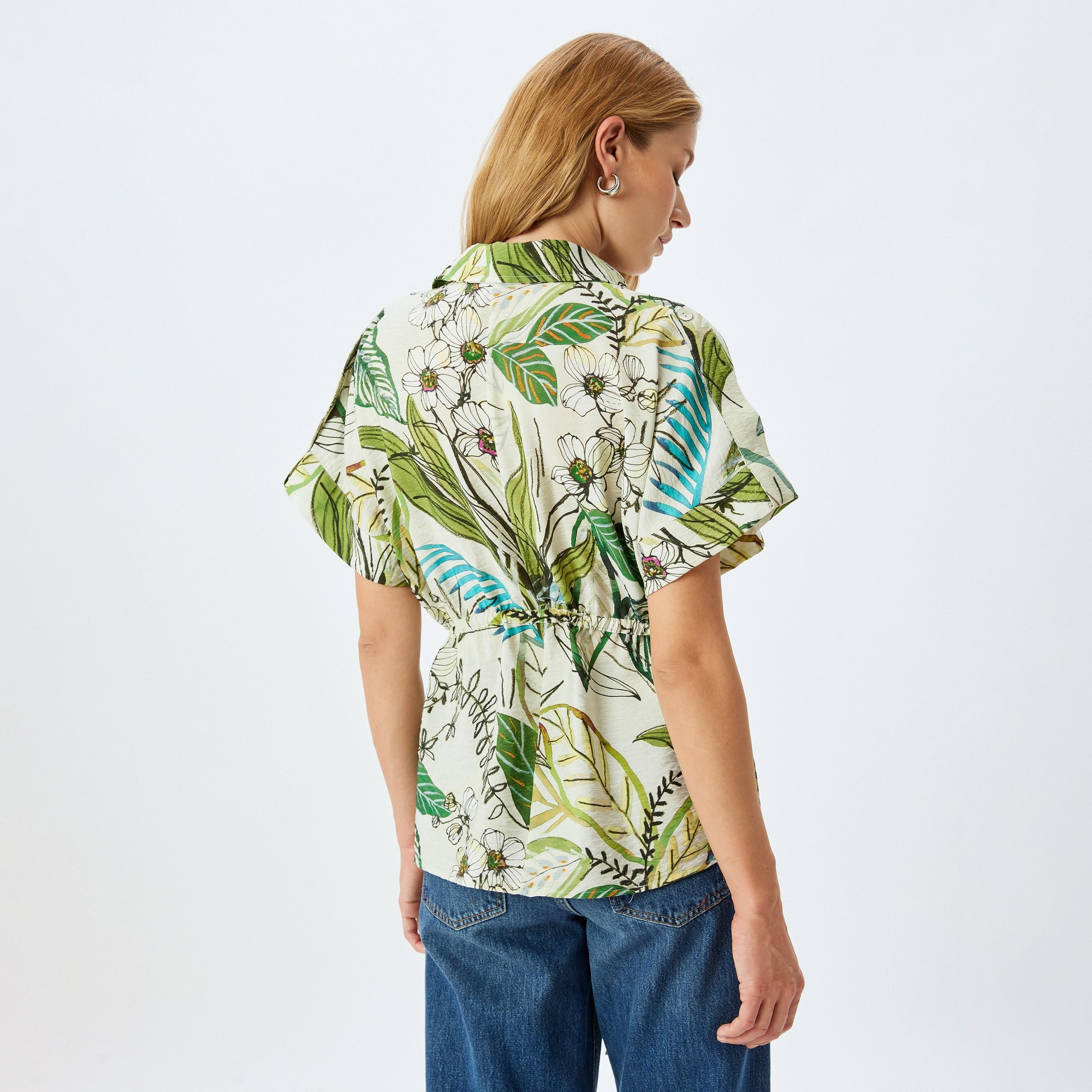 Koton Green Tropical Print Spread Collar Short Sleeves Women's Shirt-women-clothing-shirtsandblouses-shirts-image-3