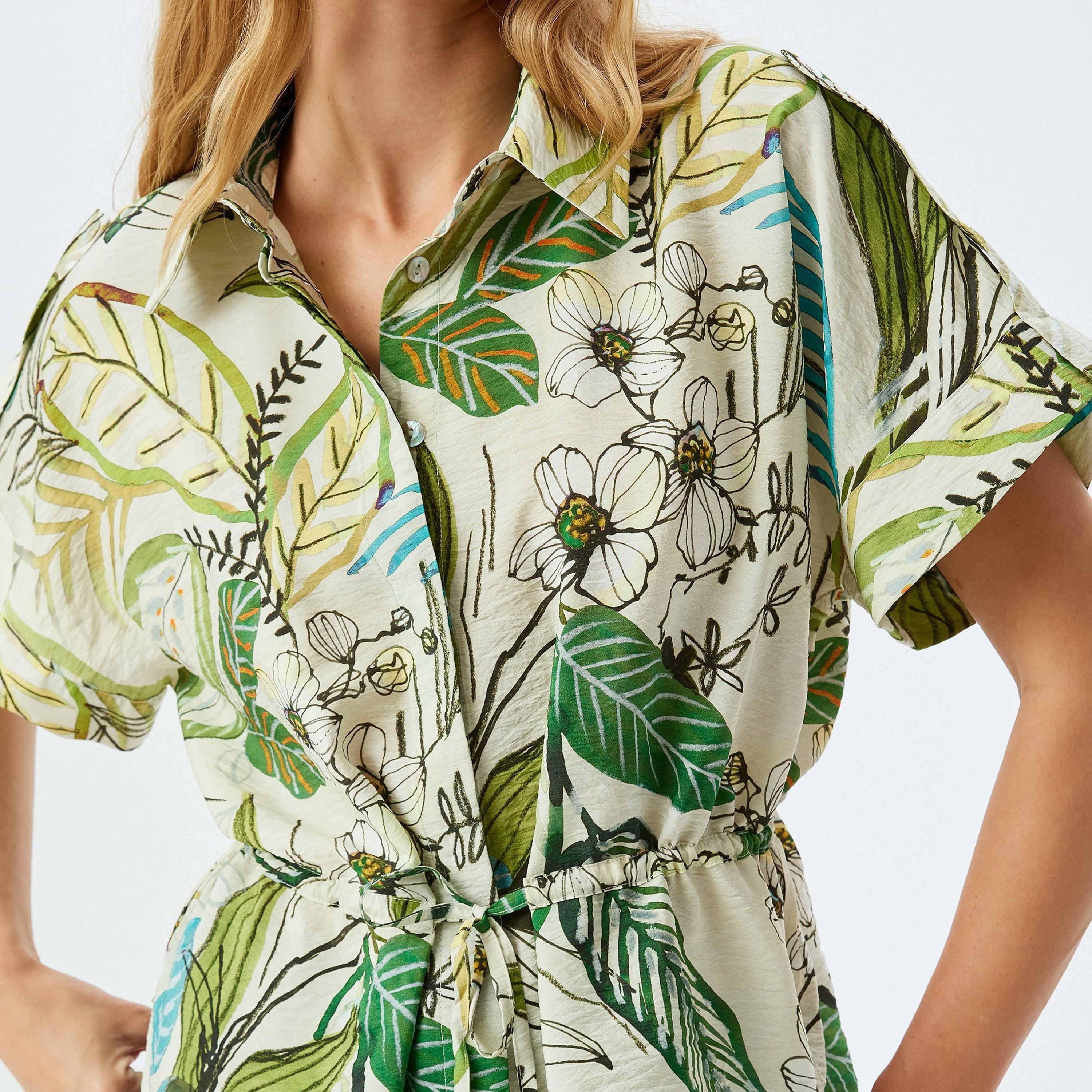Koton Green Tropical Print Spread Collar Short Sleeves Women's Shirt-women-clothing-shirtsandblouses-shirts-image-4