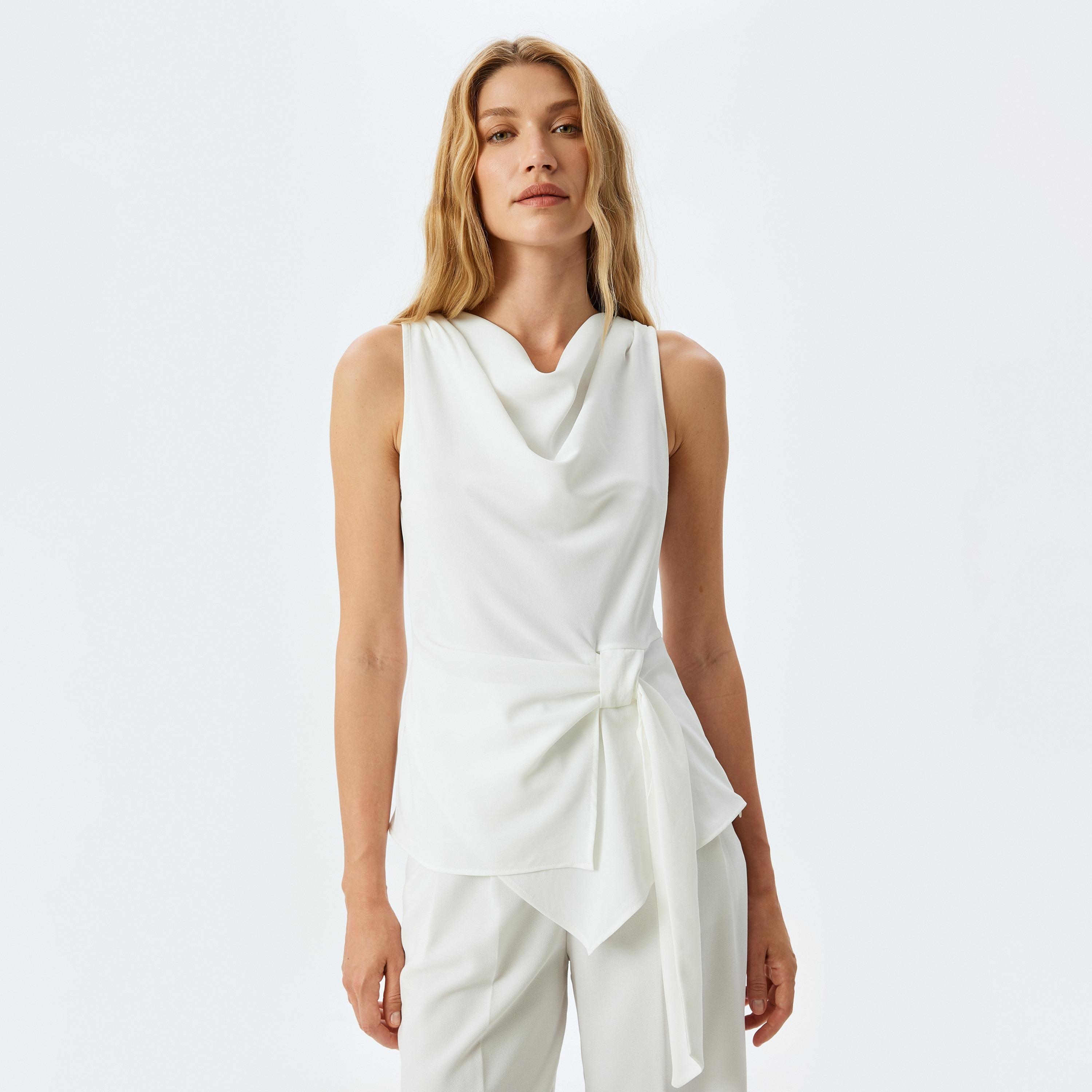 Koton White Plain Cowl Neck Sleeveless Women's Top-women-clothing-shirtsandblouses-blouses-image-1