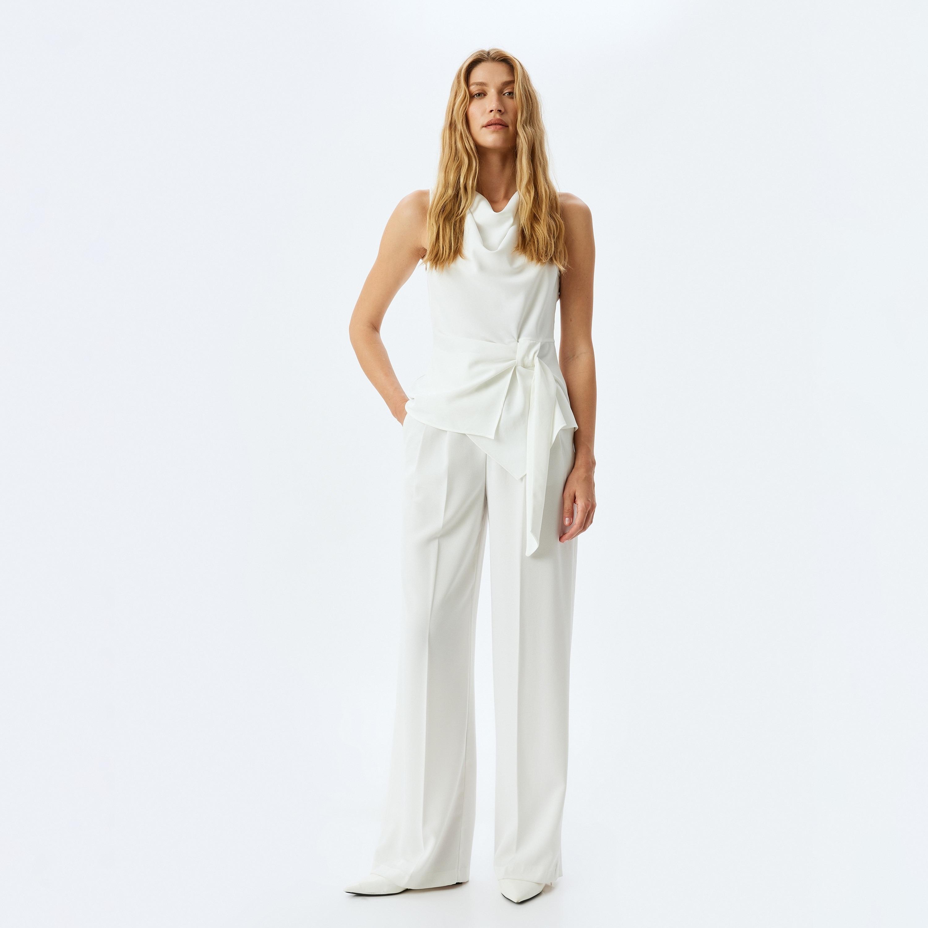 Koton White Plain Cowl Neck Sleeveless Women's Top-women-clothing-shirtsandblouses-blouses-image-2
