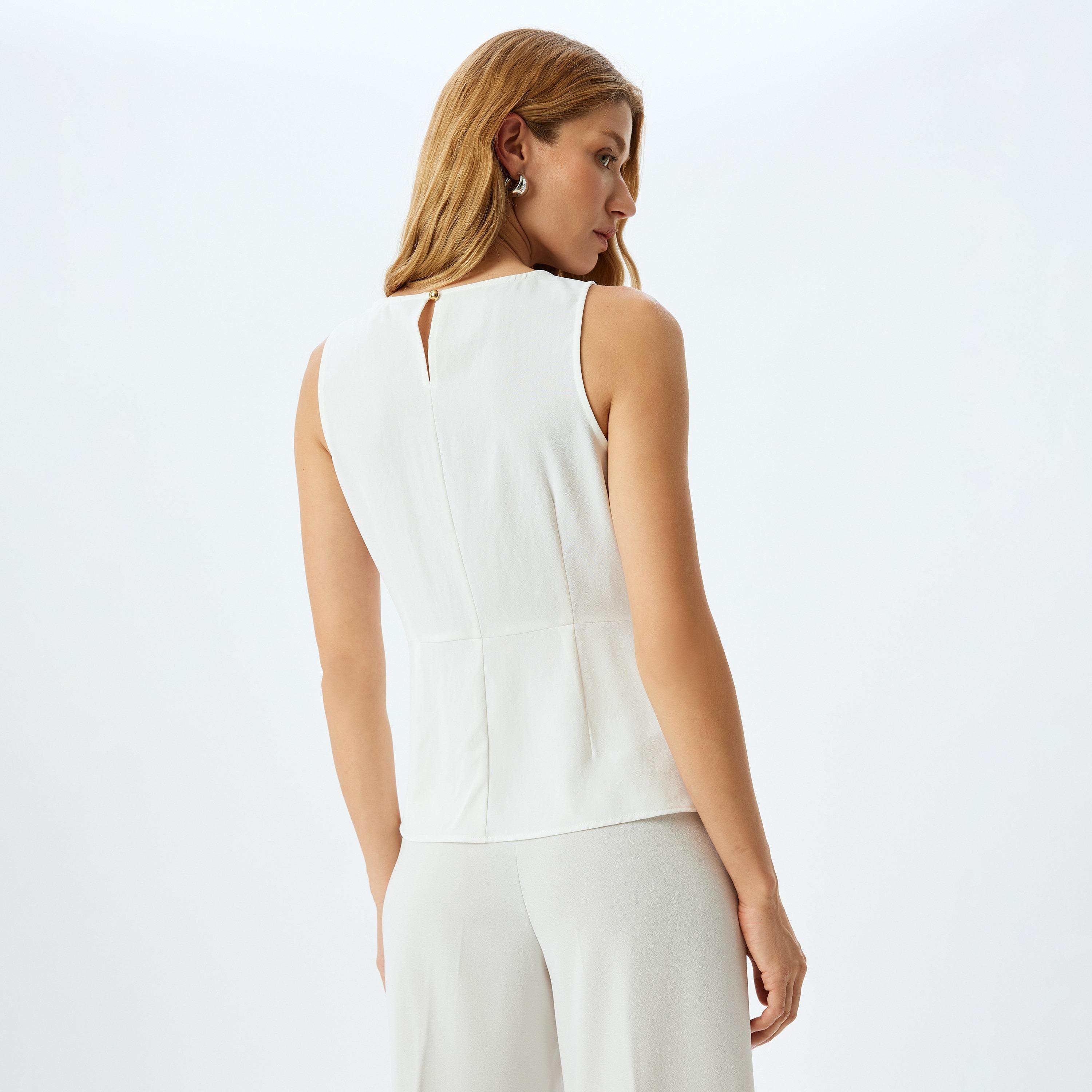 Koton White Plain Cowl Neck Sleeveless Women's Top-women-clothing-shirtsandblouses-blouses-image-3