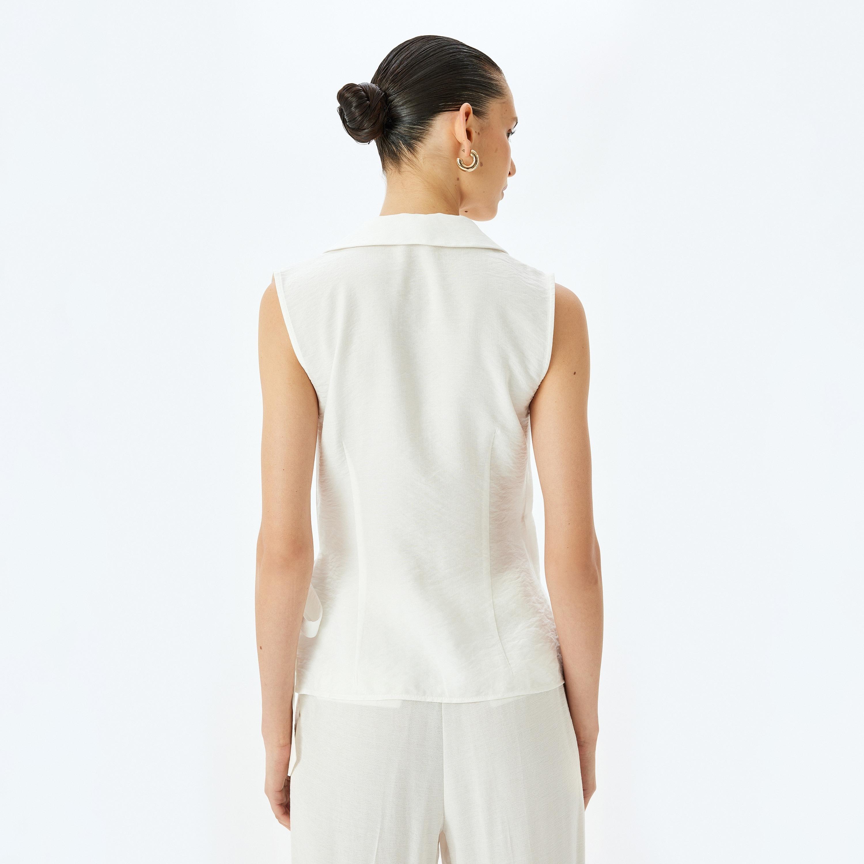 Koton White Plain Collared Sleeveless Women's Wrap Top-women-clothing-shirtsandblouses-blouses-image-3