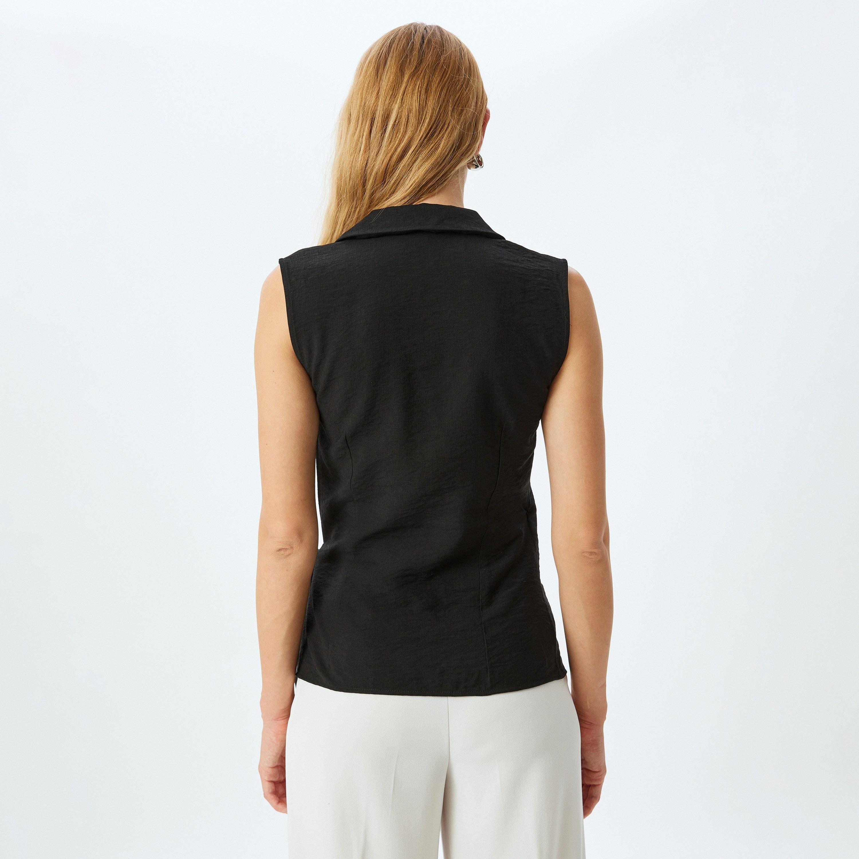 Koton Black Plain Collared Sleeveless Women's Top-women-clothing-shirtsandblouses-blouses-image-4