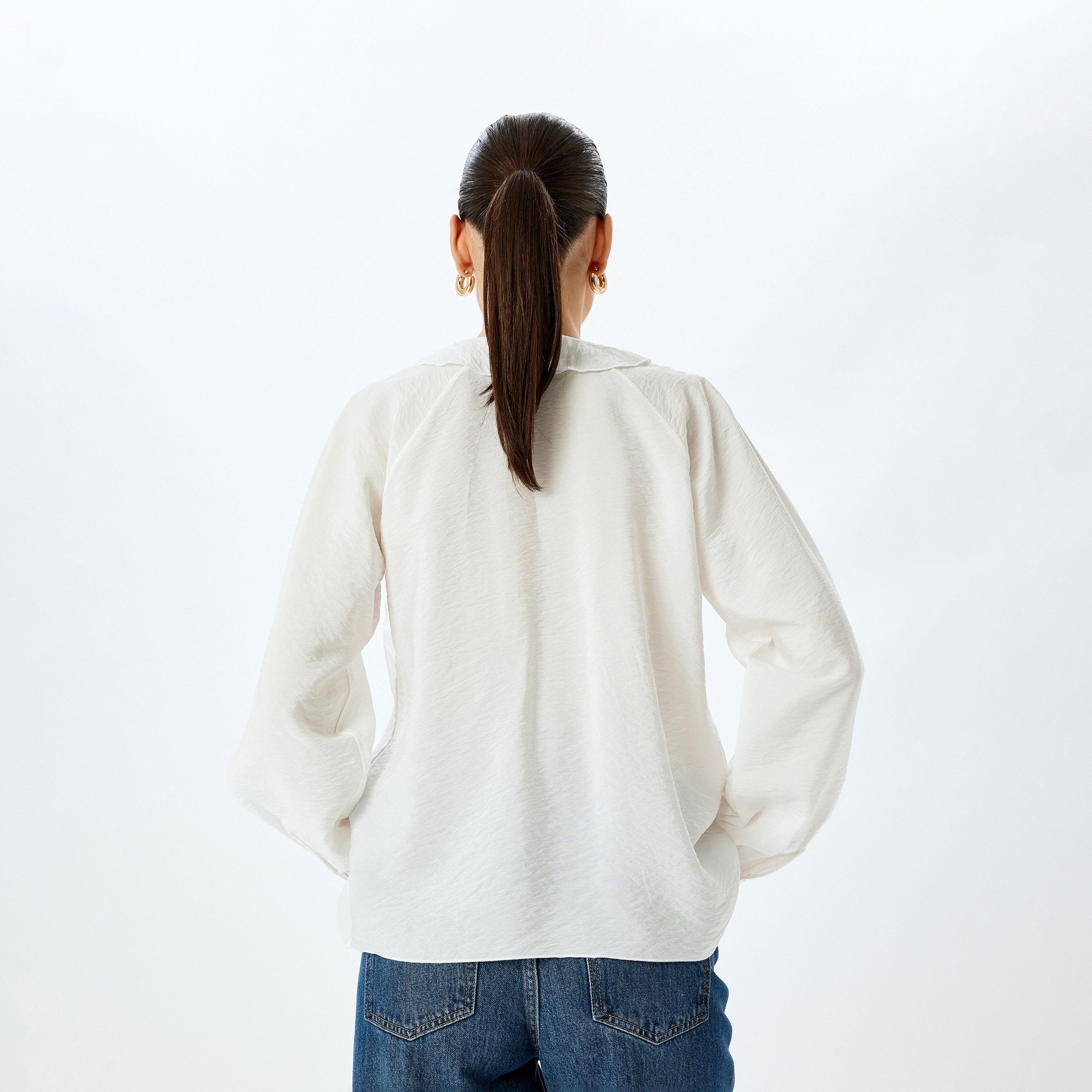 Koton White Frilled Tie-Up Neck Elasticated Cuffs Women's Top-women-clothing-shirtsandblouses-blouses-image-3