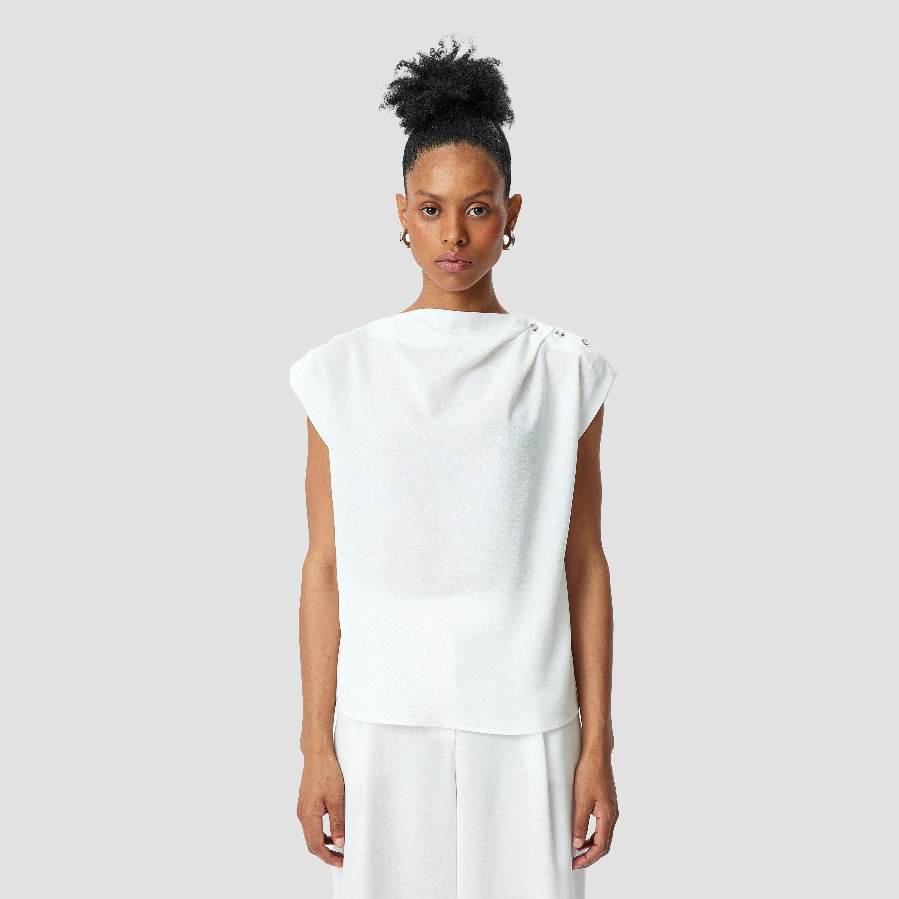 Koton White Plain Boat Neck Cap Sleeves Women's Top-women-clothing-shirtsandblouses-blouses-image-1