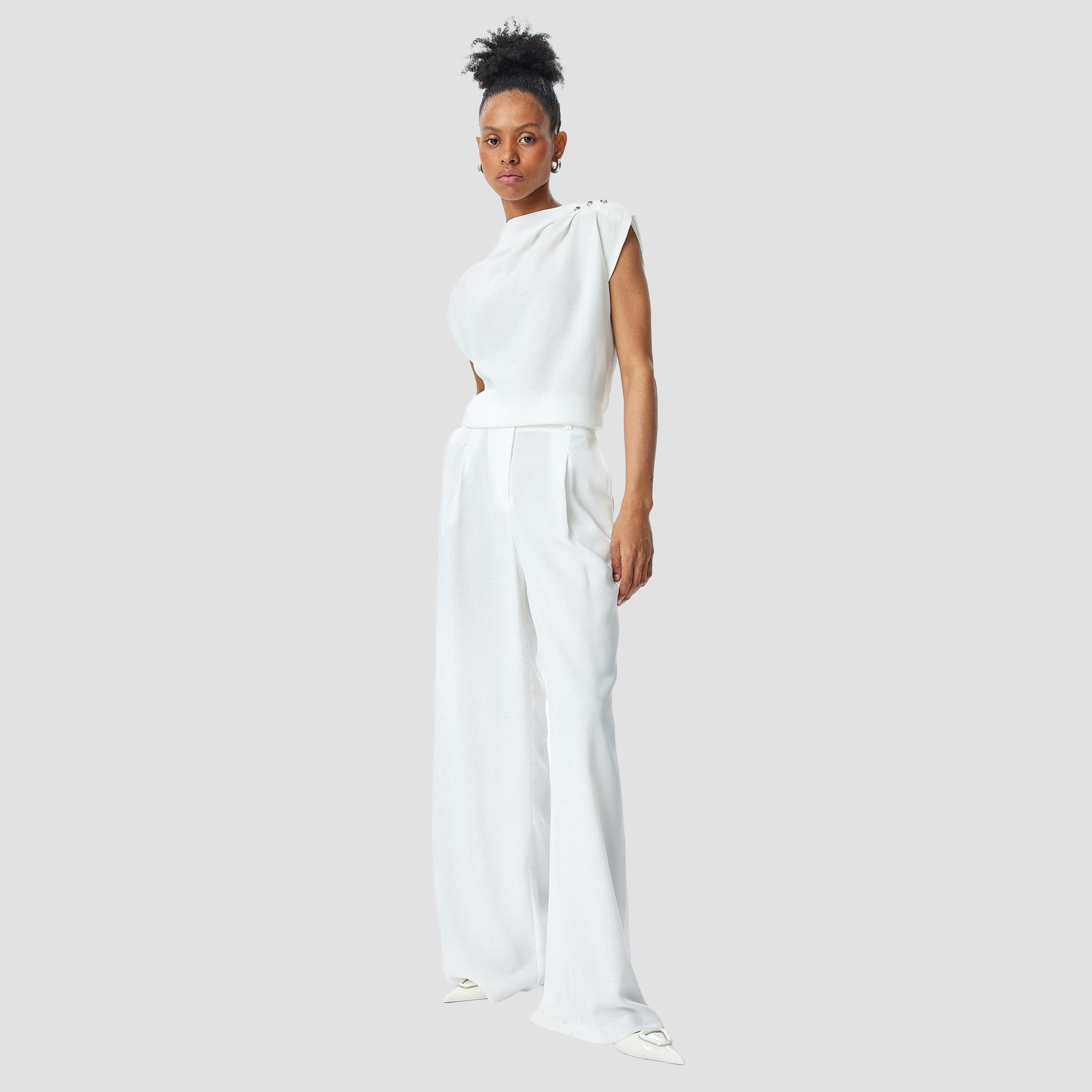 Koton White Plain Boat Neck Cap Sleeves Women's Top-women-clothing-shirtsandblouses-blouses-image-2