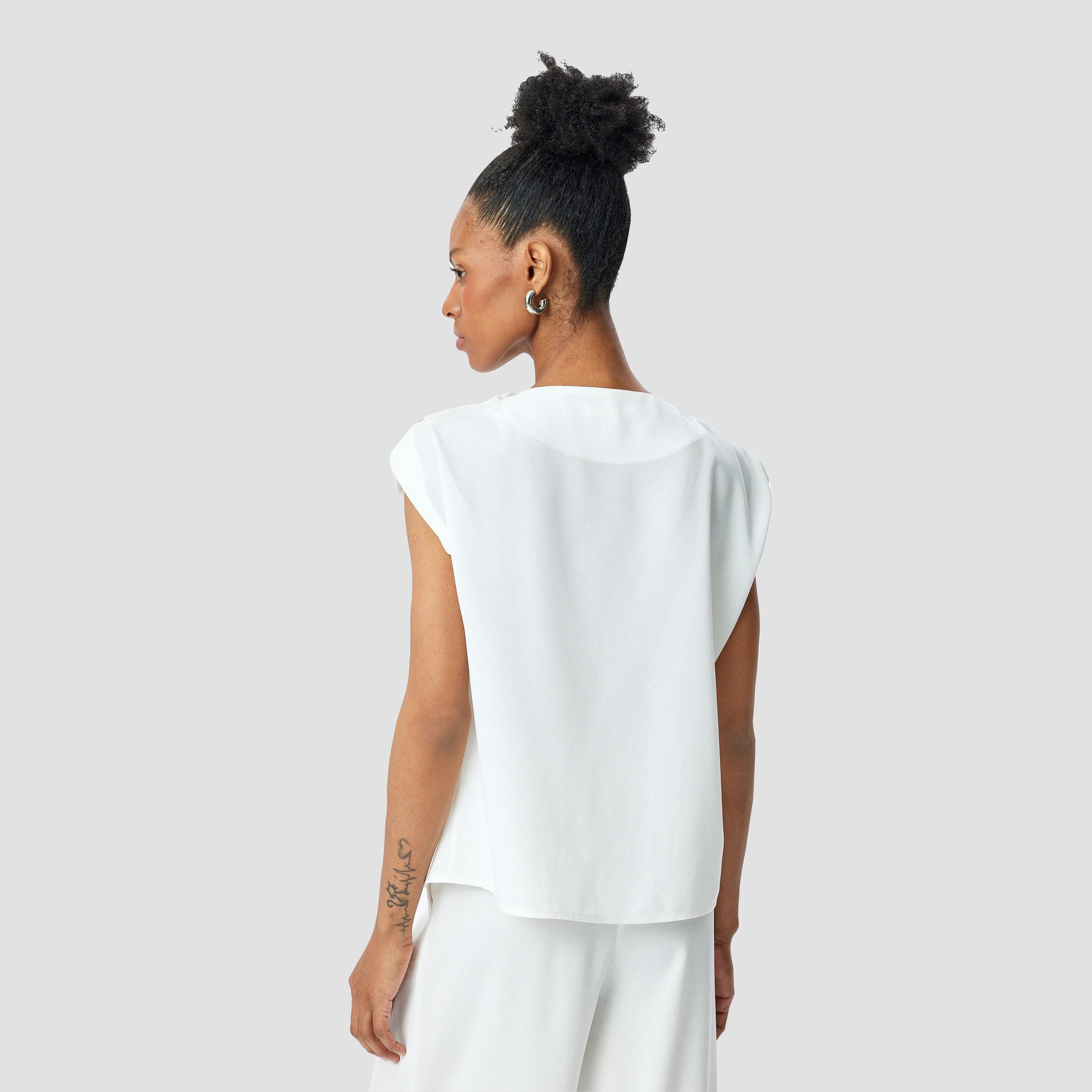 Koton White Plain Boat Neck Cap Sleeves Women's Top-women-clothing-shirtsandblouses-blouses-image-3