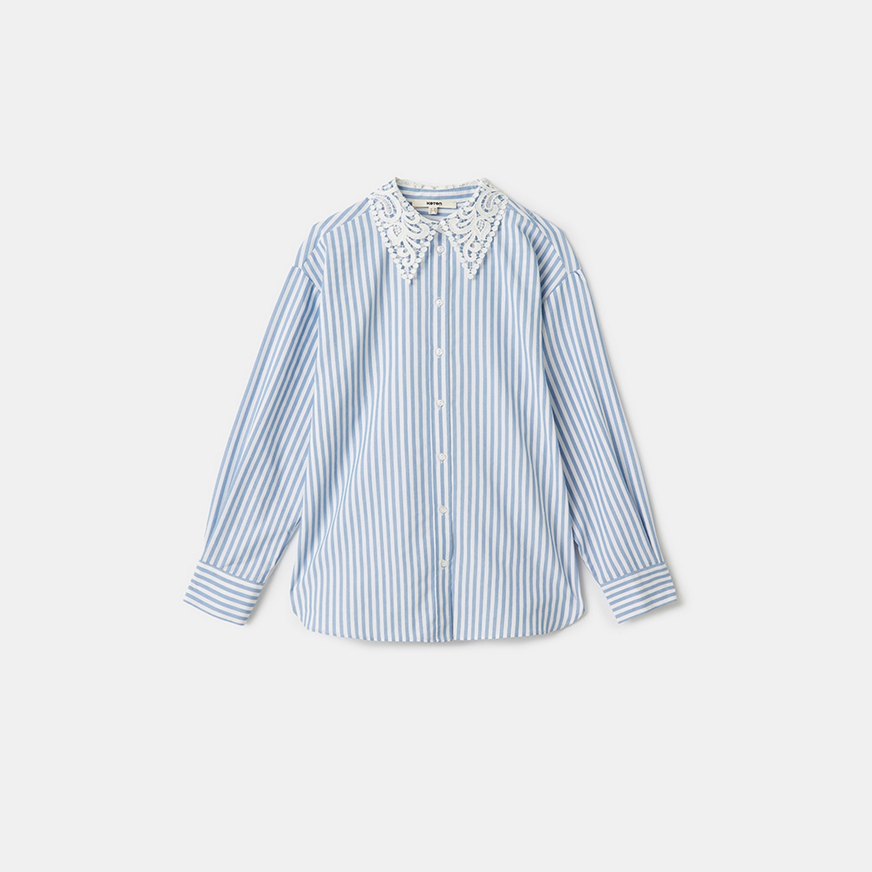 KOTON Blue Striped Collared Long Sleeves Women's Shirt-women-clothing-shirtsandblouses-shirts-image-5