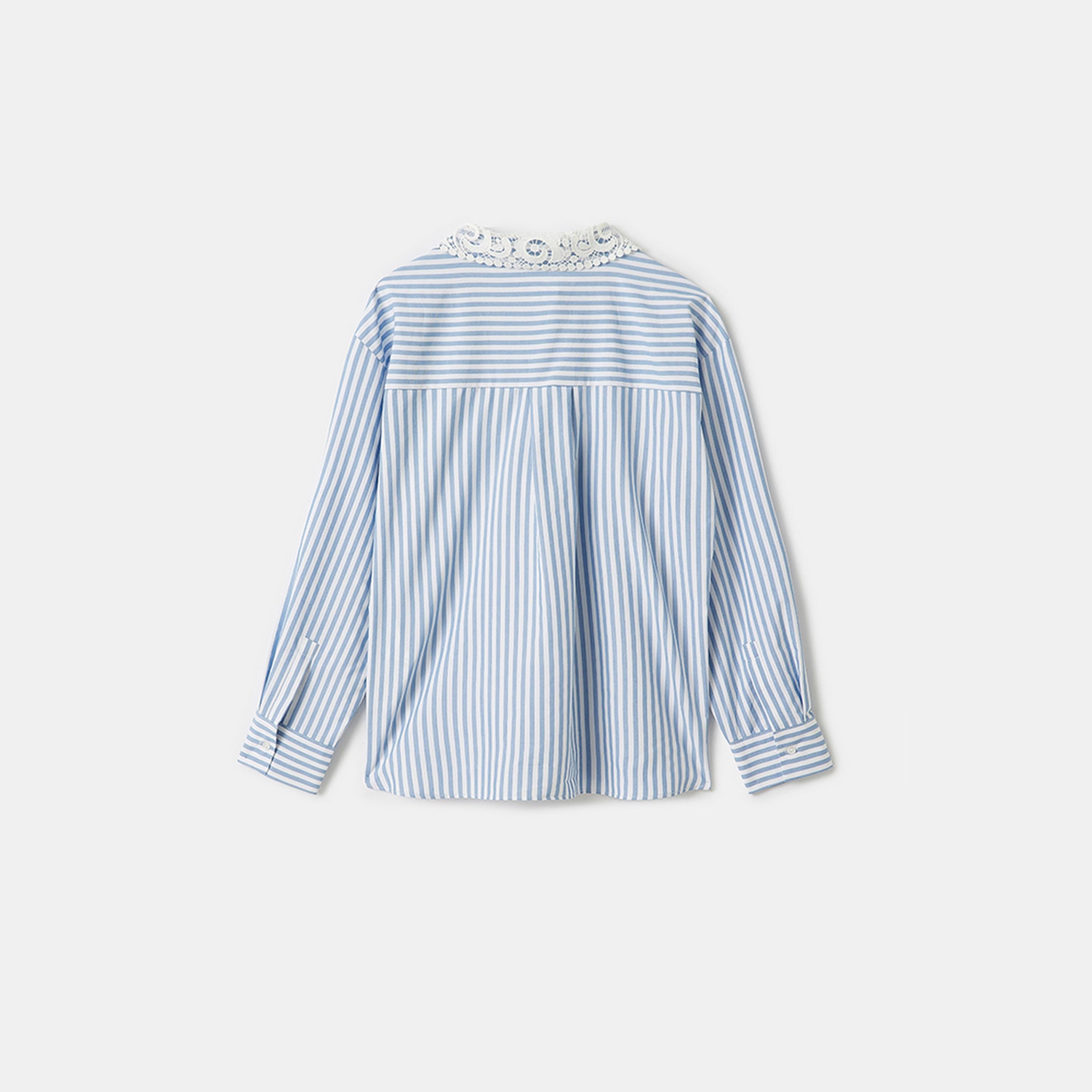 KOTON Blue Striped Collared Long Sleeves Women's Shirt-women-clothing-shirtsandblouses-shirts-image-6