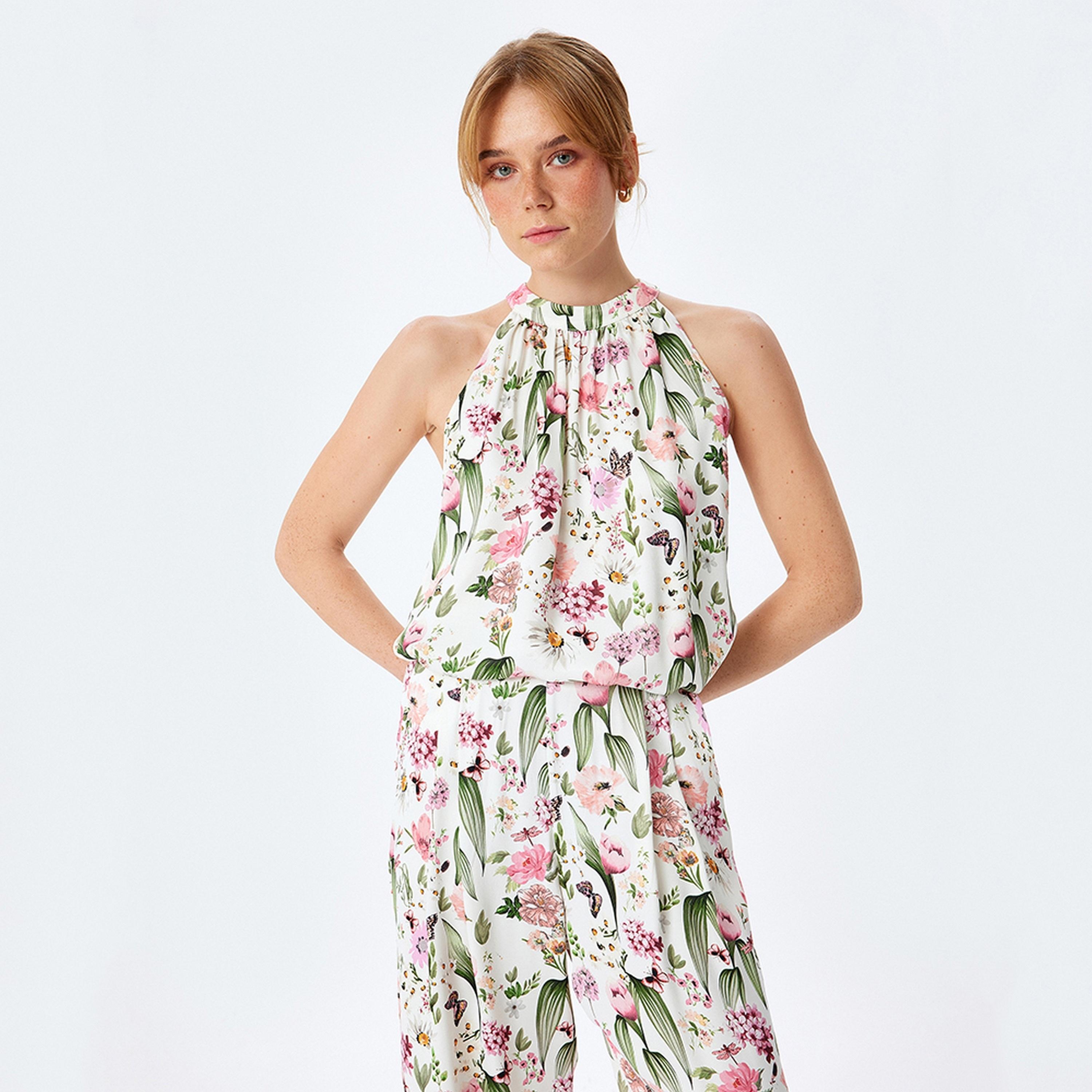 KOTON Multicolour Floral Print Halter Neck Sleeveless Women's Top-women-clothing-shirtsandblouses-blouses-image-1