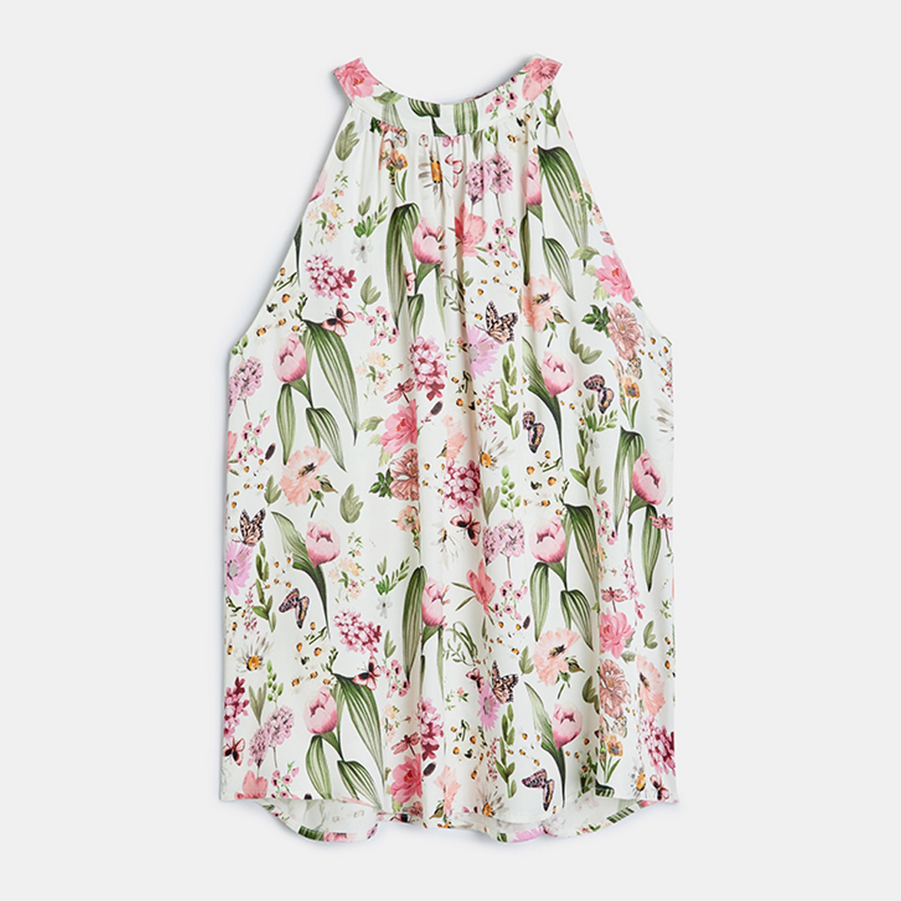KOTON Multicolour Floral Print Halter Neck Sleeveless Women's Top-women-clothing-shirtsandblouses-blouses-image-3