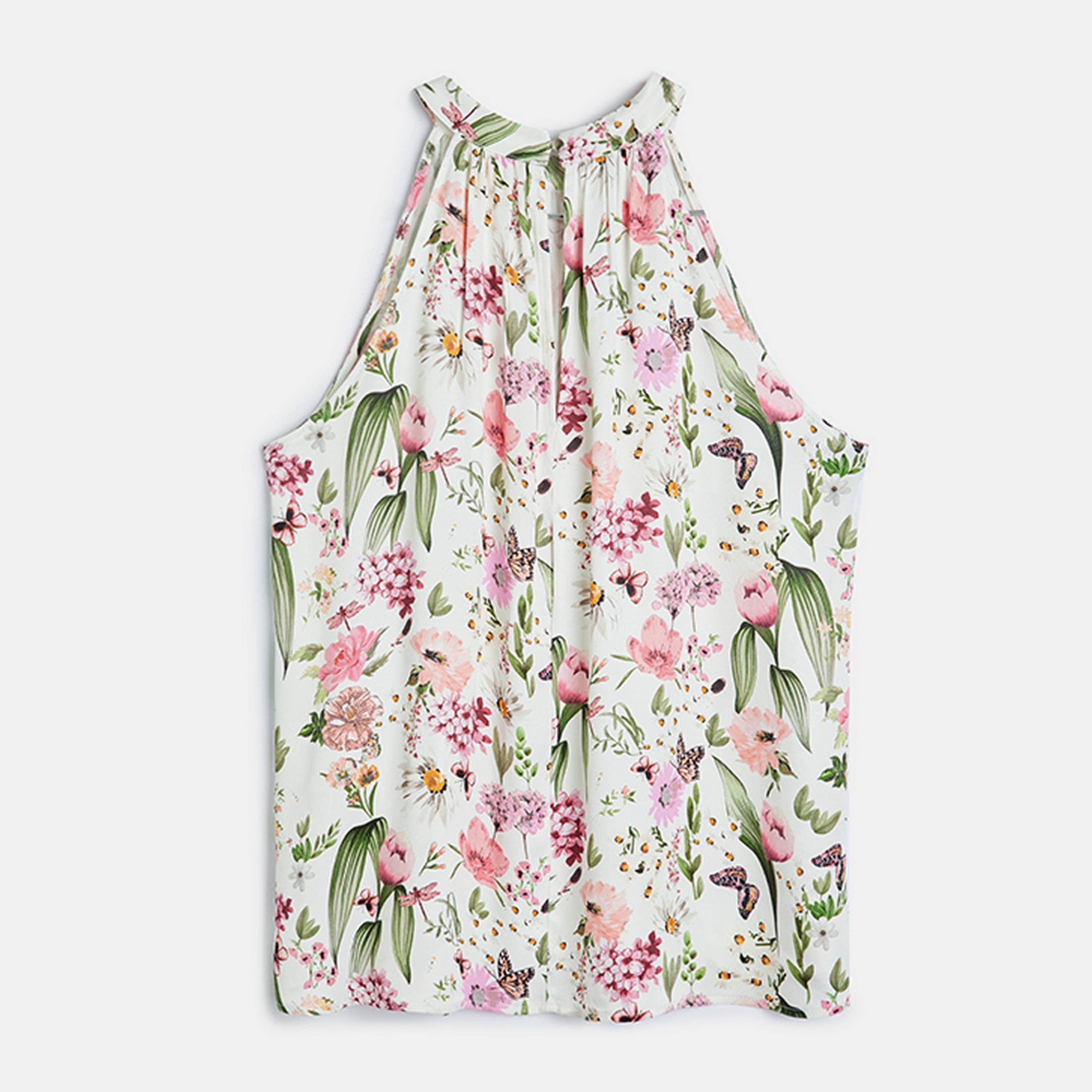 KOTON Multicolour Floral Print Halter Neck Sleeveless Women's Top-women-clothing-shirtsandblouses-blouses-image-4