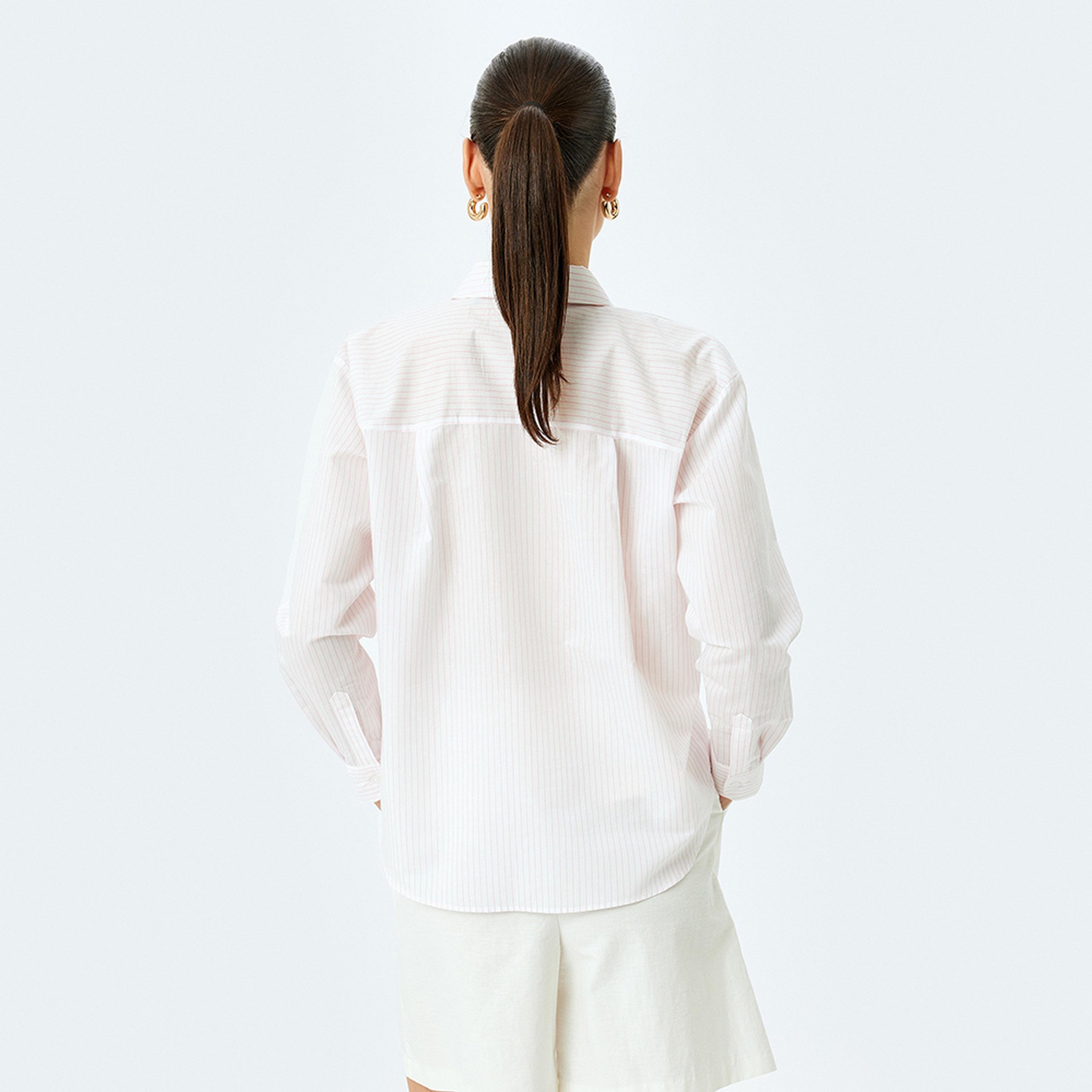 قميص نسائي بأكمام طويلة وياقة مخططة باللون الوردي من كوتون.-women-clothing-shirtsandblouses-shirts-image-3