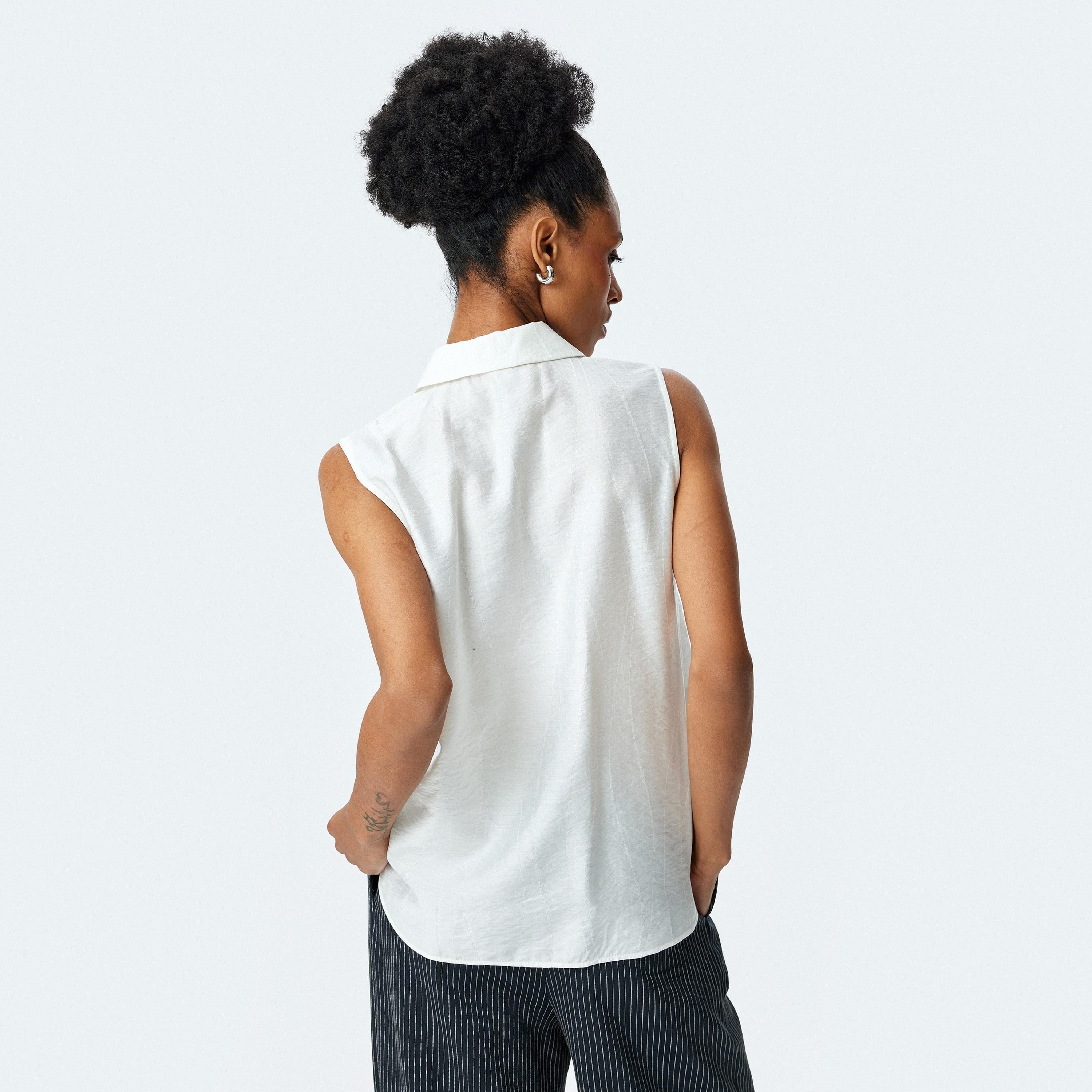 Koton White Plain Spread Collar Sleeveless Women's Shirt-women-clothing-shirtsandblouses-shirts-image-3