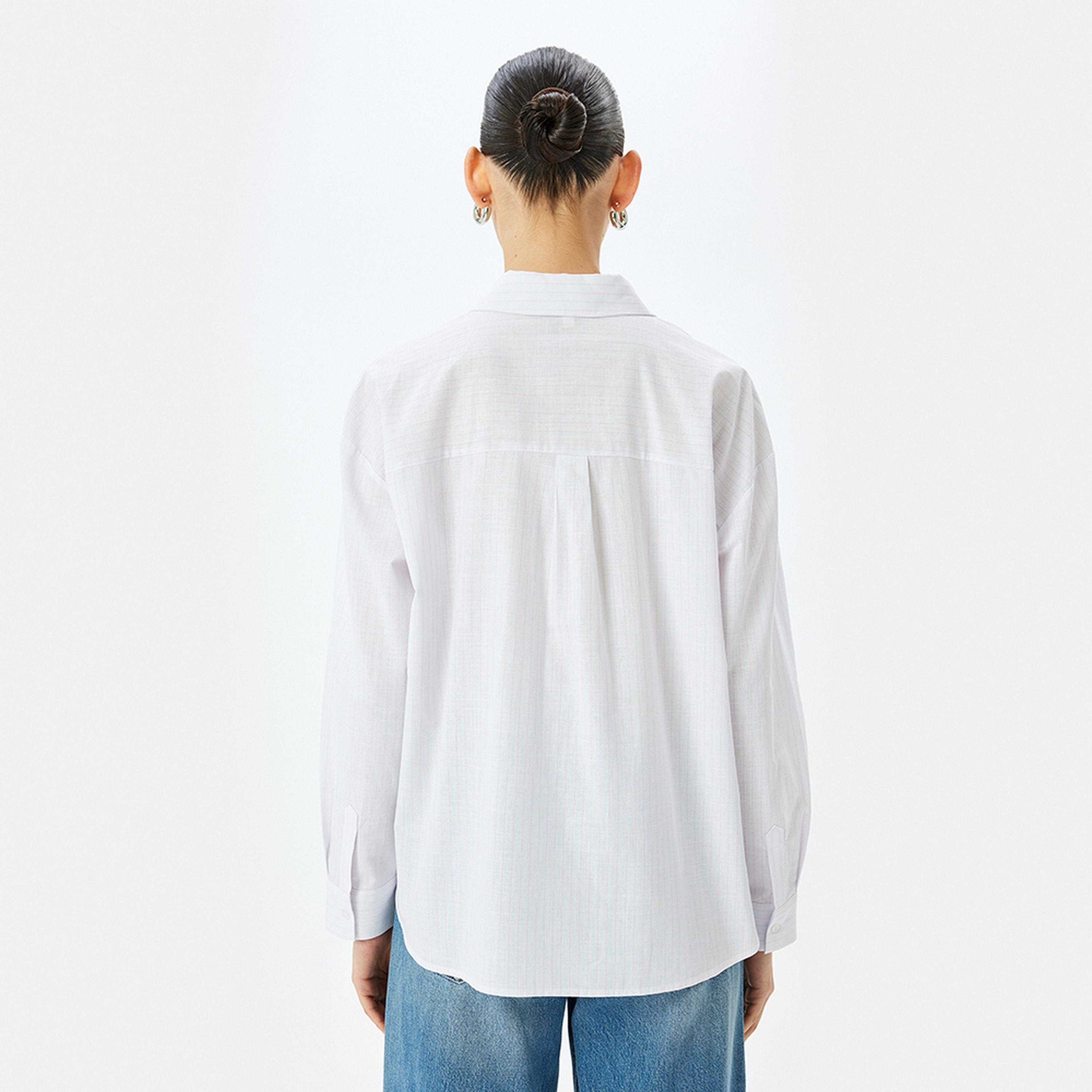 KOTON White Striped Collared Long Sleeves Women's Shirt-women-clothing-shirtsandblouses-shirts-image-3