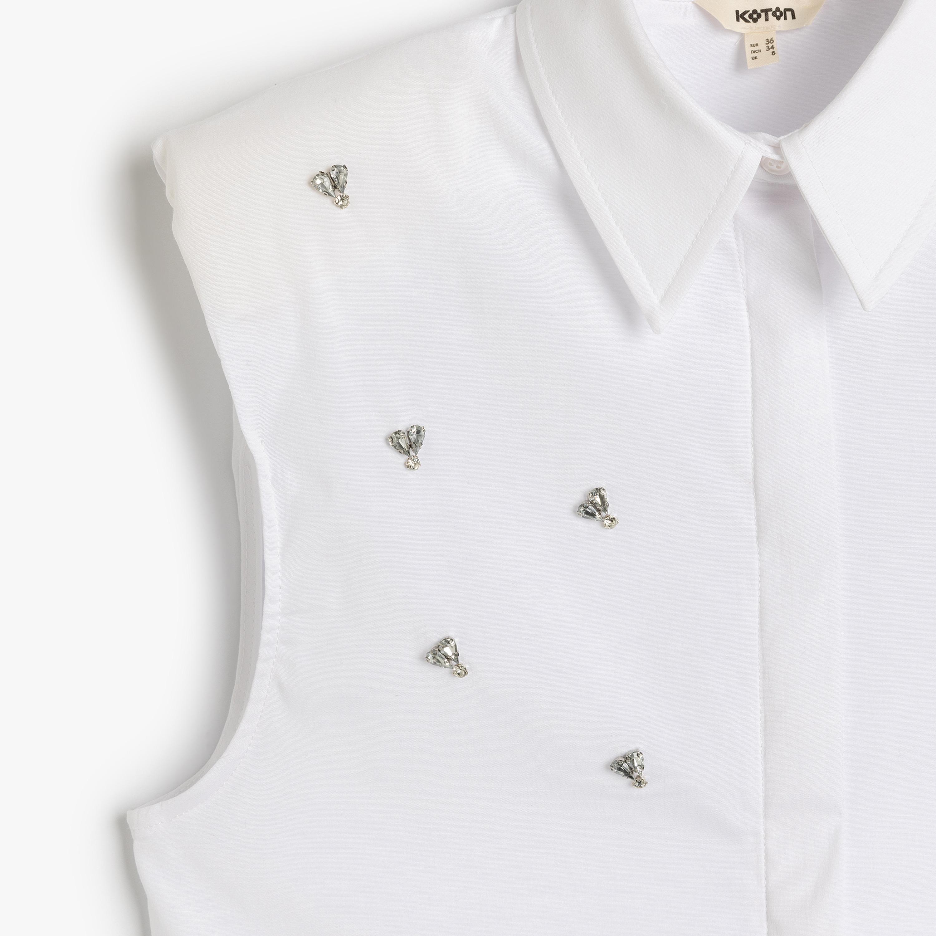 KOTON White Crystal Work Collared Sleeveless Women's Shirt-women-clothing-shirtsandblouses-shirts-image-3