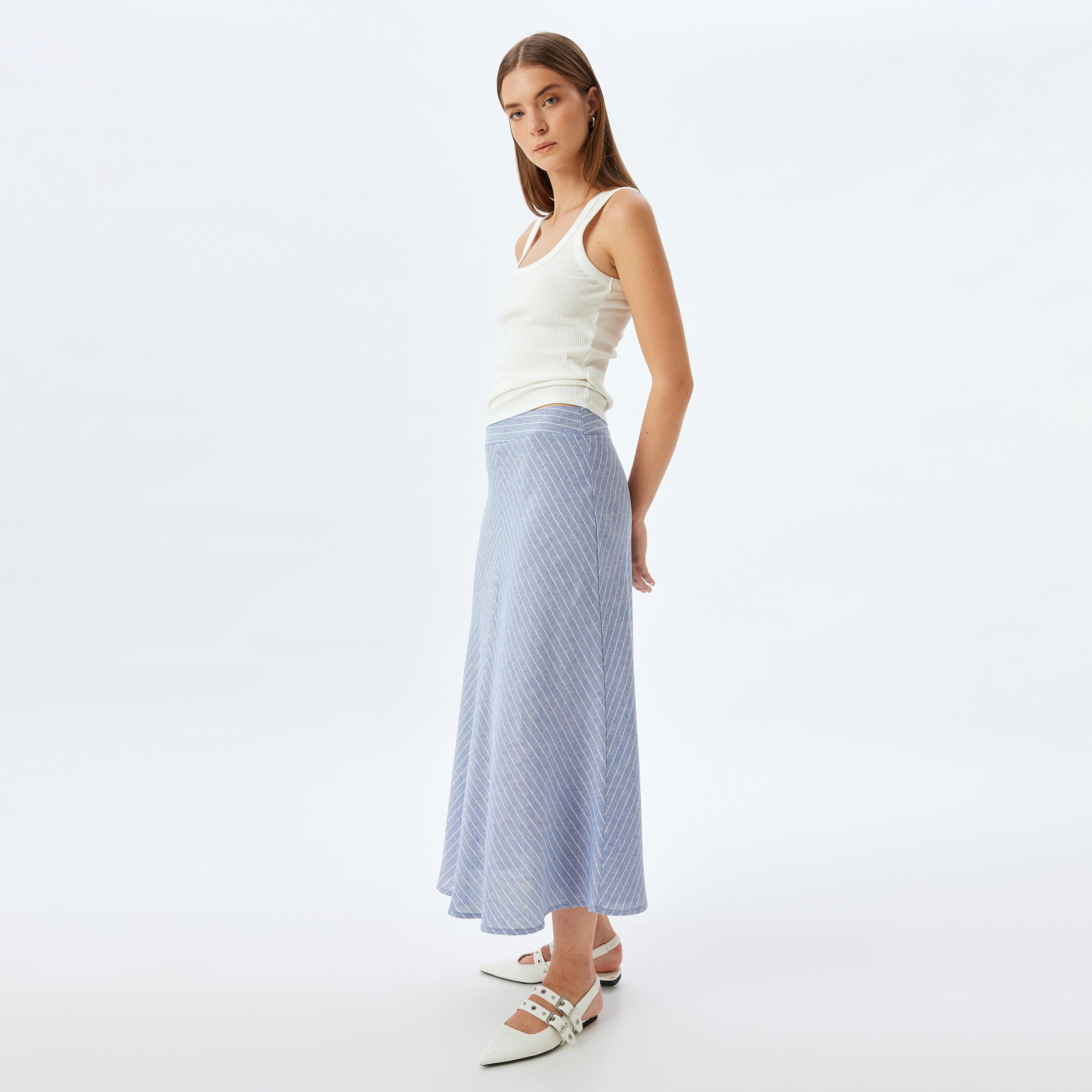 تنورة ميدي نسائية مخططة بسحاب مخفي من كوتون الأزرق-women-clothing-bottoms-skirts-image-2