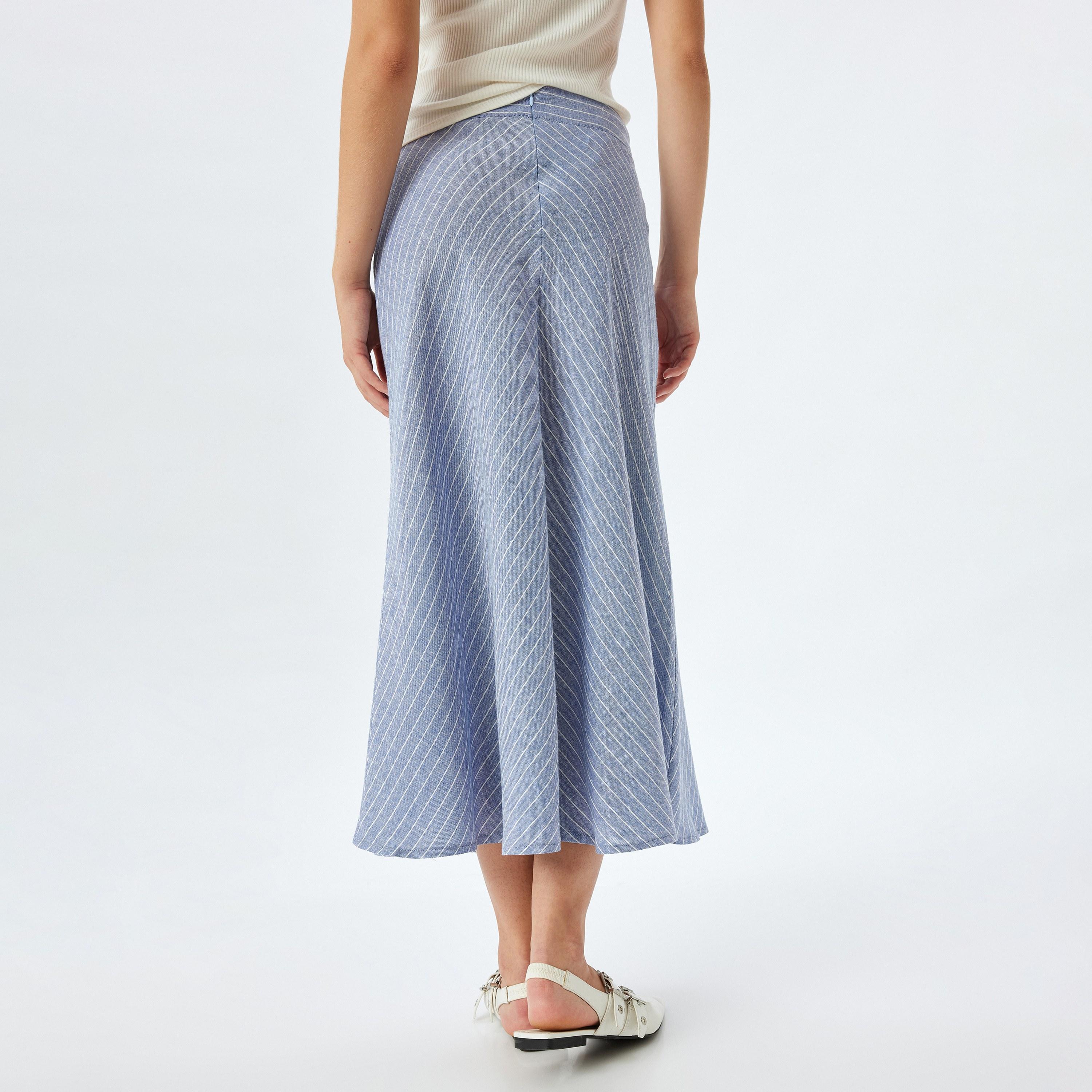 تنورة ميدي نسائية مخططة بسحاب مخفي من كوتون الأزرق-women-clothing-bottoms-skirts-image-3