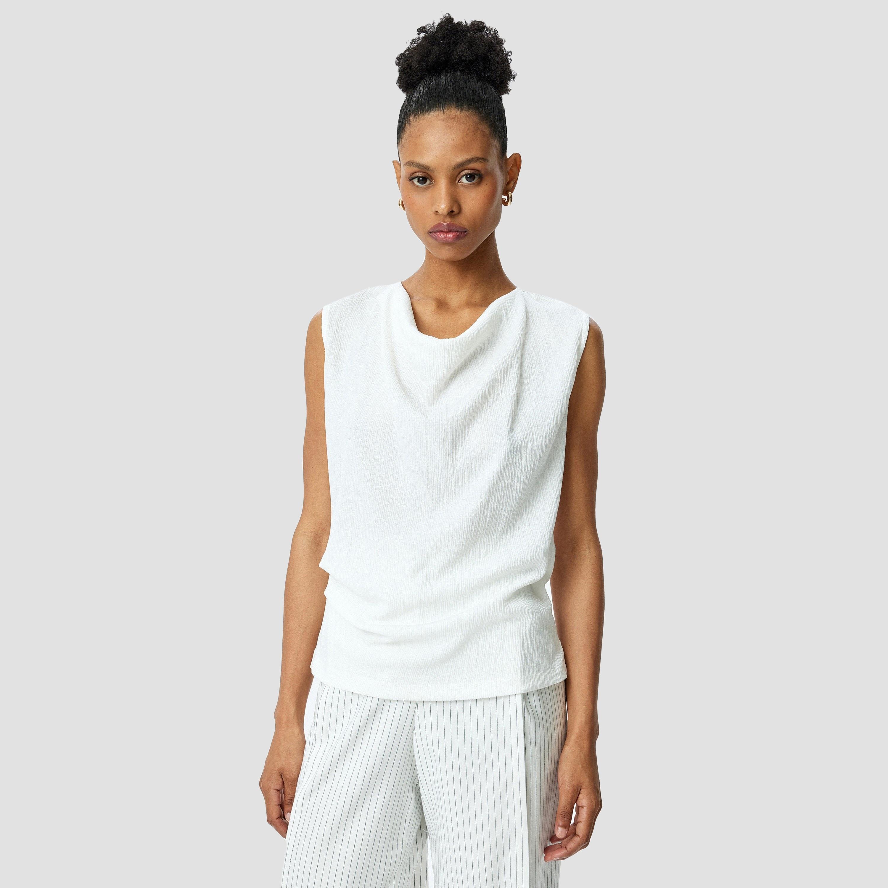 Koton White Crinkled Cowl Neck Sleeveless Women's Top-women-clothing-shirtsandblouses-blouses-image-1