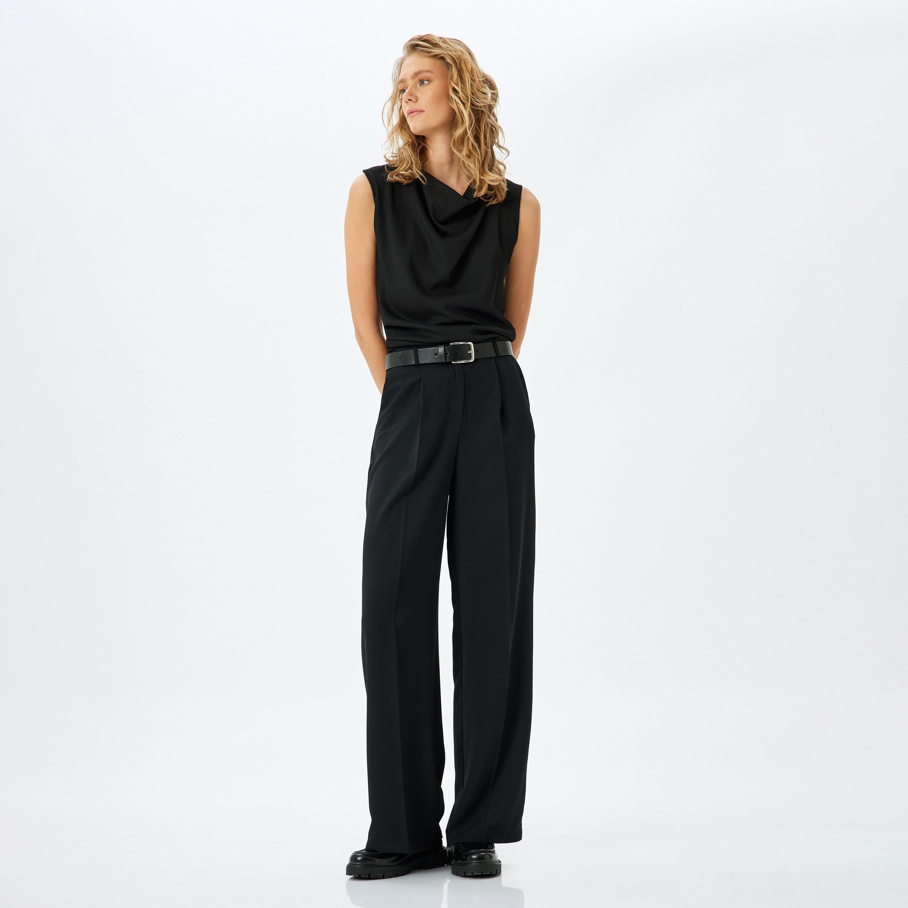 Koton Black Crinkled Cowl Neck Sleeveless Women's Top-women-clothing-shirtsandblouses-blouses-image-2