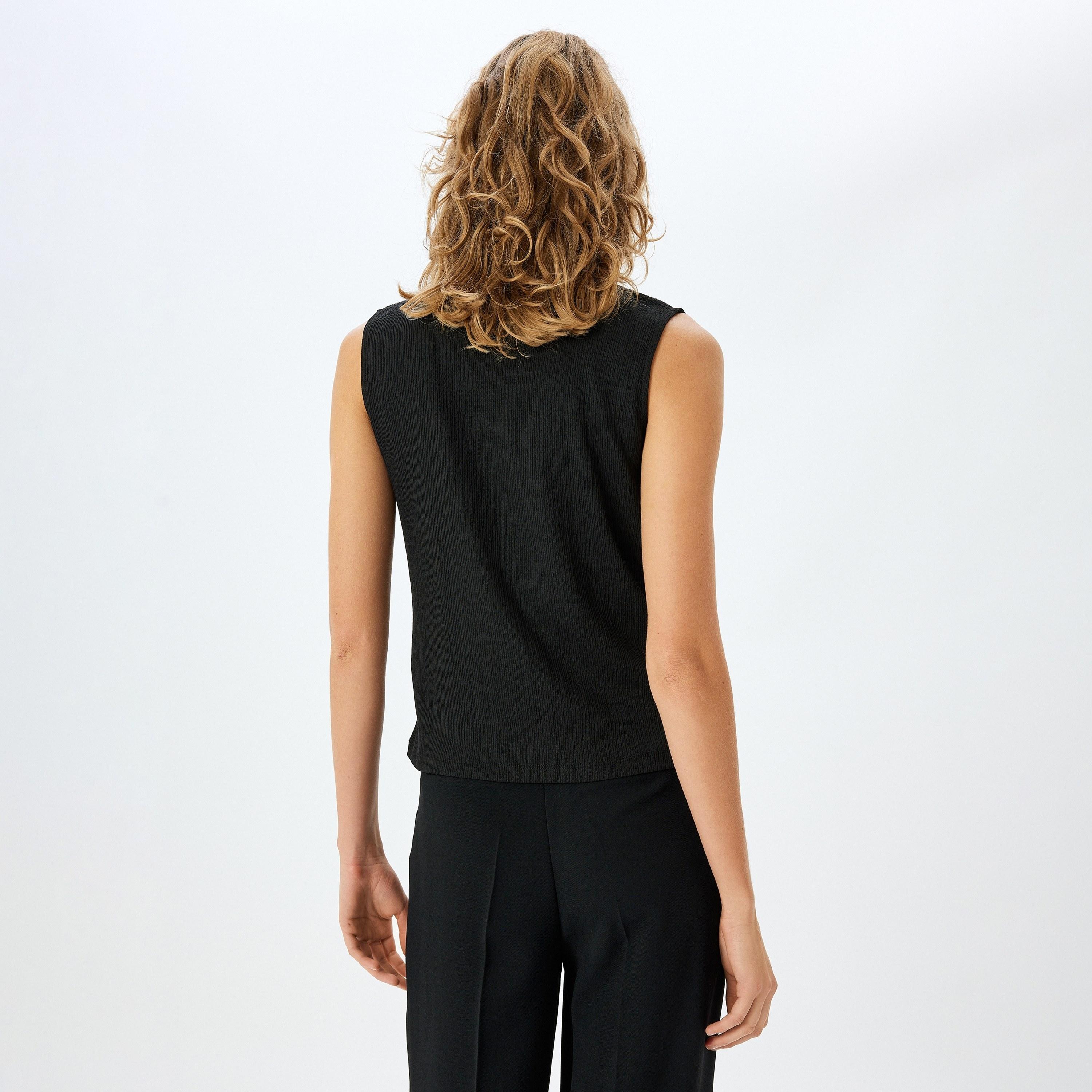 Koton Black Crinkled Cowl Neck Sleeveless Women's Top-women-clothing-shirtsandblouses-blouses-image-3