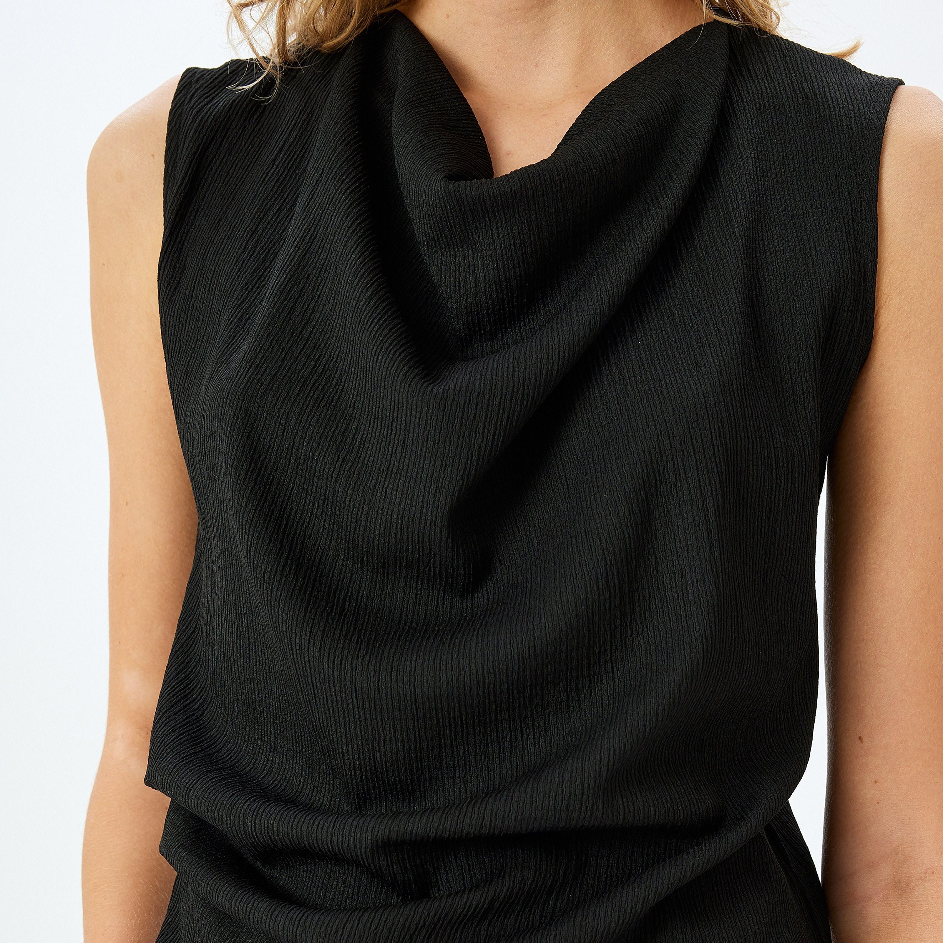 Koton Black Crinkled Cowl Neck Sleeveless Women's Top-women-clothing-shirtsandblouses-blouses-image-4