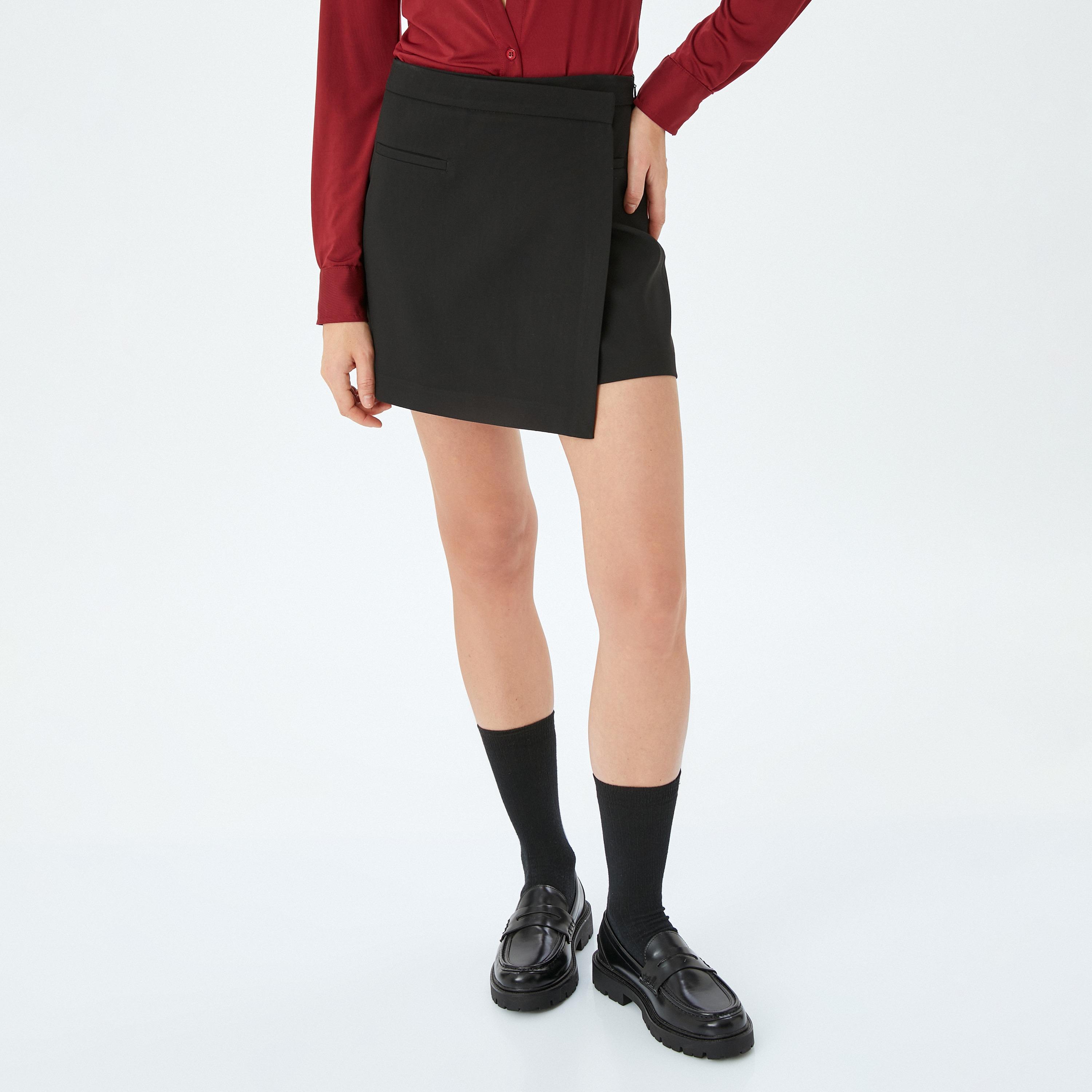 Koton Black Plain Women's Wrap Skort-women-clothing-bottoms-skirts-image-1