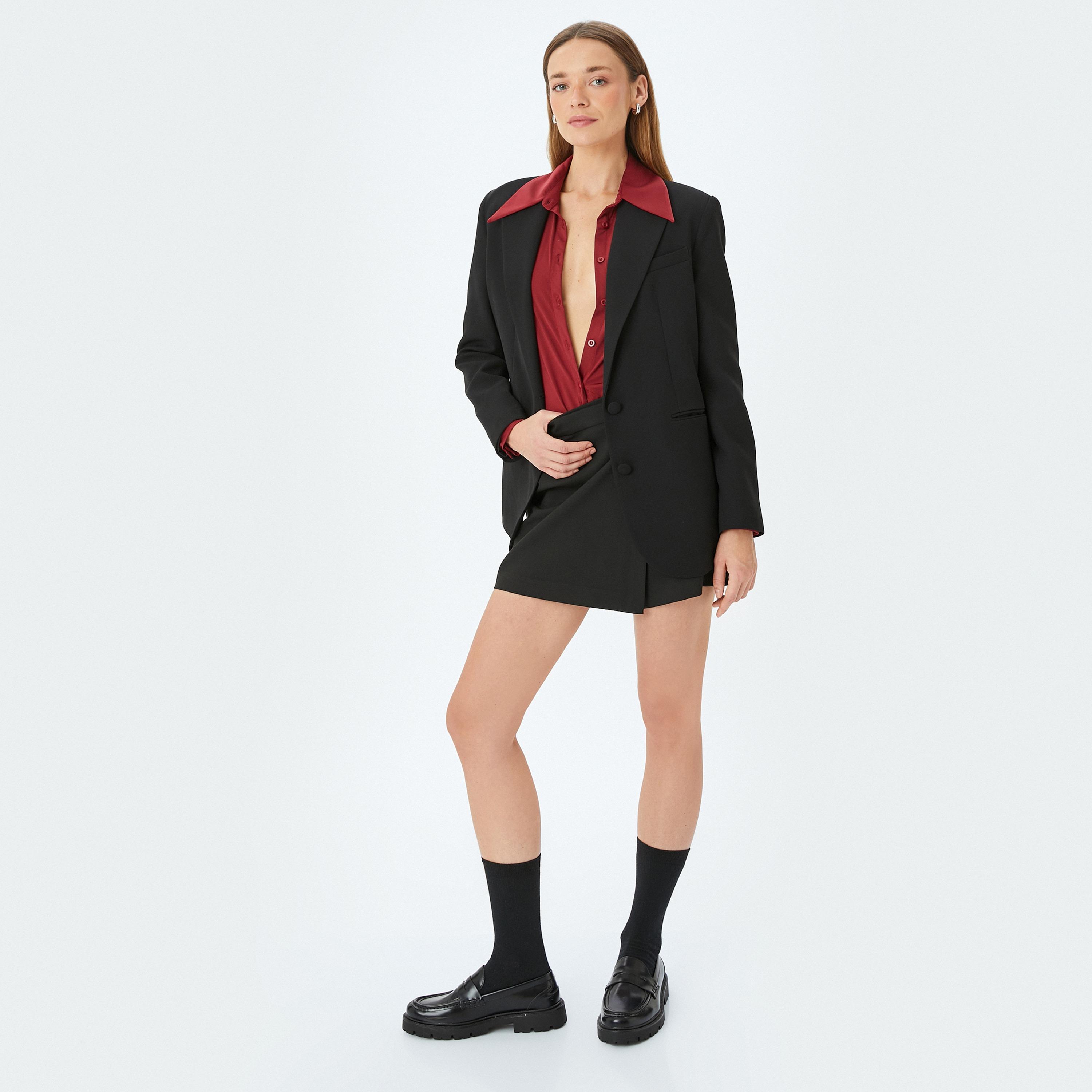 Koton Black Plain Women's Wrap Skort-women-clothing-bottoms-skirts-image-2
