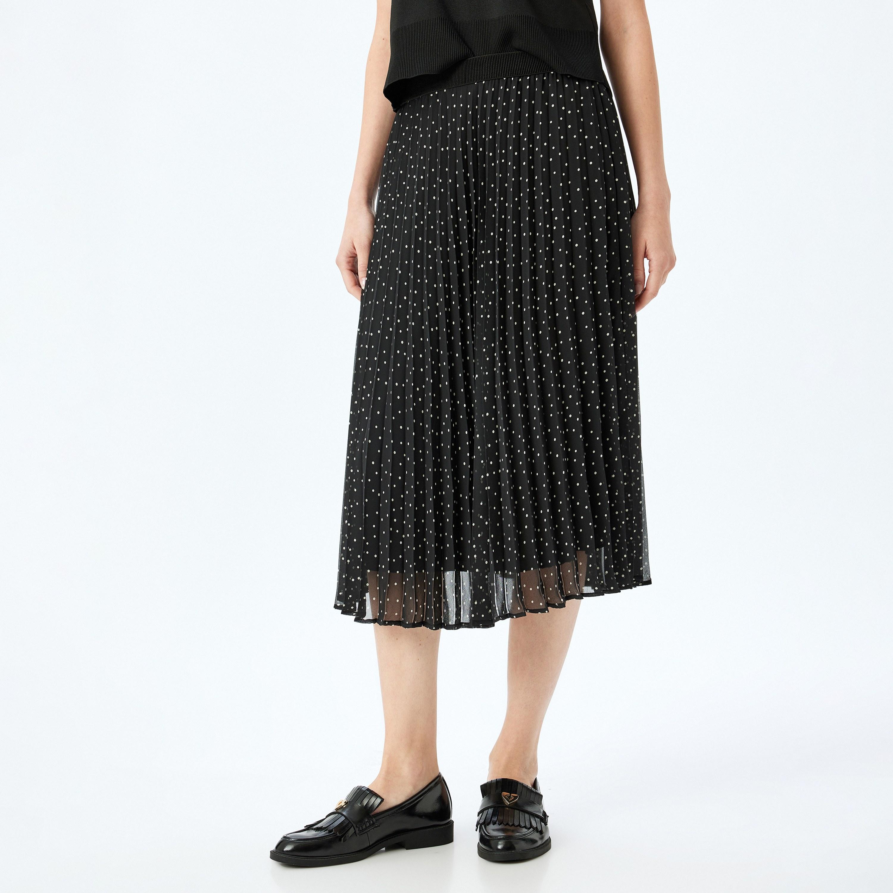 Koton Black Polka Dot Elasticated Waist Women's Midi Skirt-women-clothing-bottoms-skirts-image-1