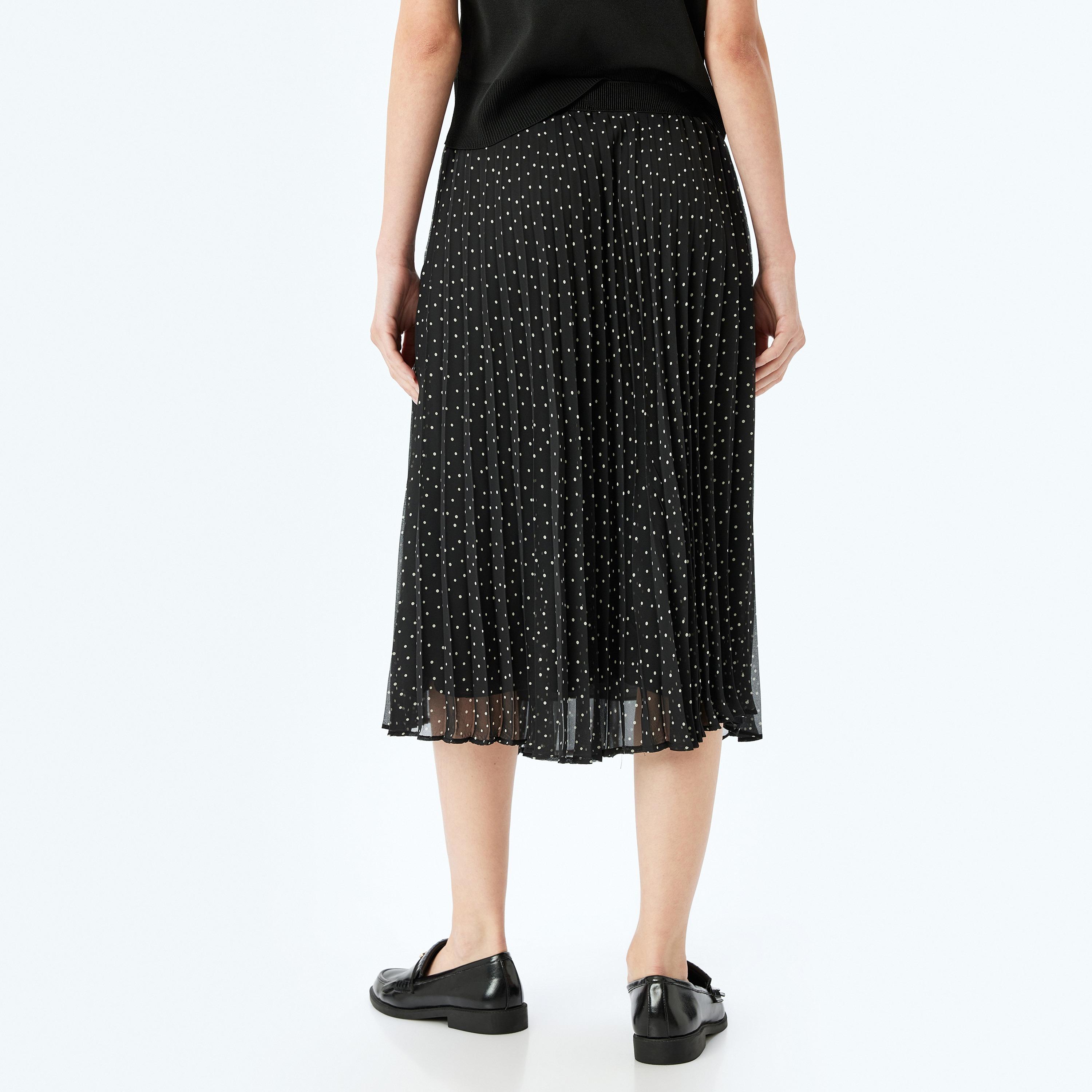 Koton Black Polka Dot Elasticated Waist Women's Midi Skirt-women-clothing-bottoms-skirts-image-3